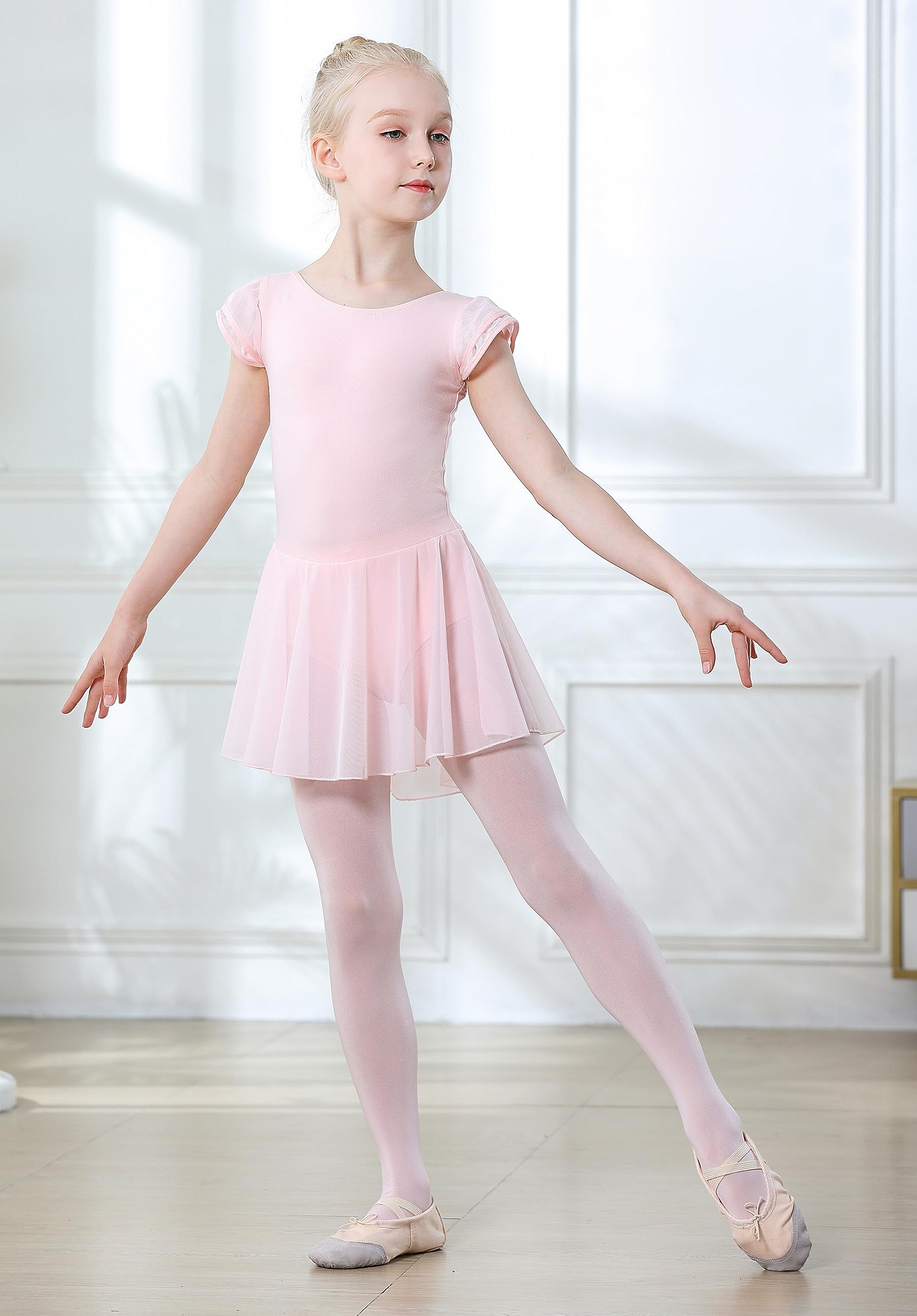 DIPUG Girls Ballet Leotard with Skirt - Toddler Dance Leotard with Flutter Sleeves & Criss-Cross Back - Perfect for Ballet Class, Recital & Dance Performance