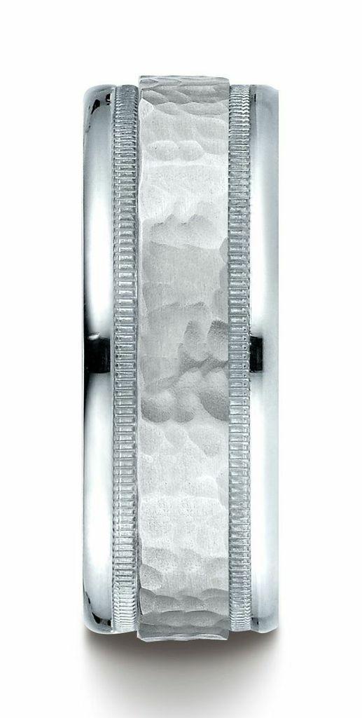 14K White Gold 8mm Hammer Finish Men's Wedding Band - Perfect for Engagement, Anniversary & Everyday Wear