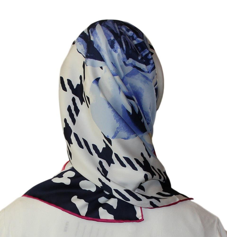 Aker Satin Square Hijab Scarf - Soft & Breathable Muslim Headscarf in Blue & Pink (6648-991) - Perfect for Daily Wear, Prayer & Special Occasions