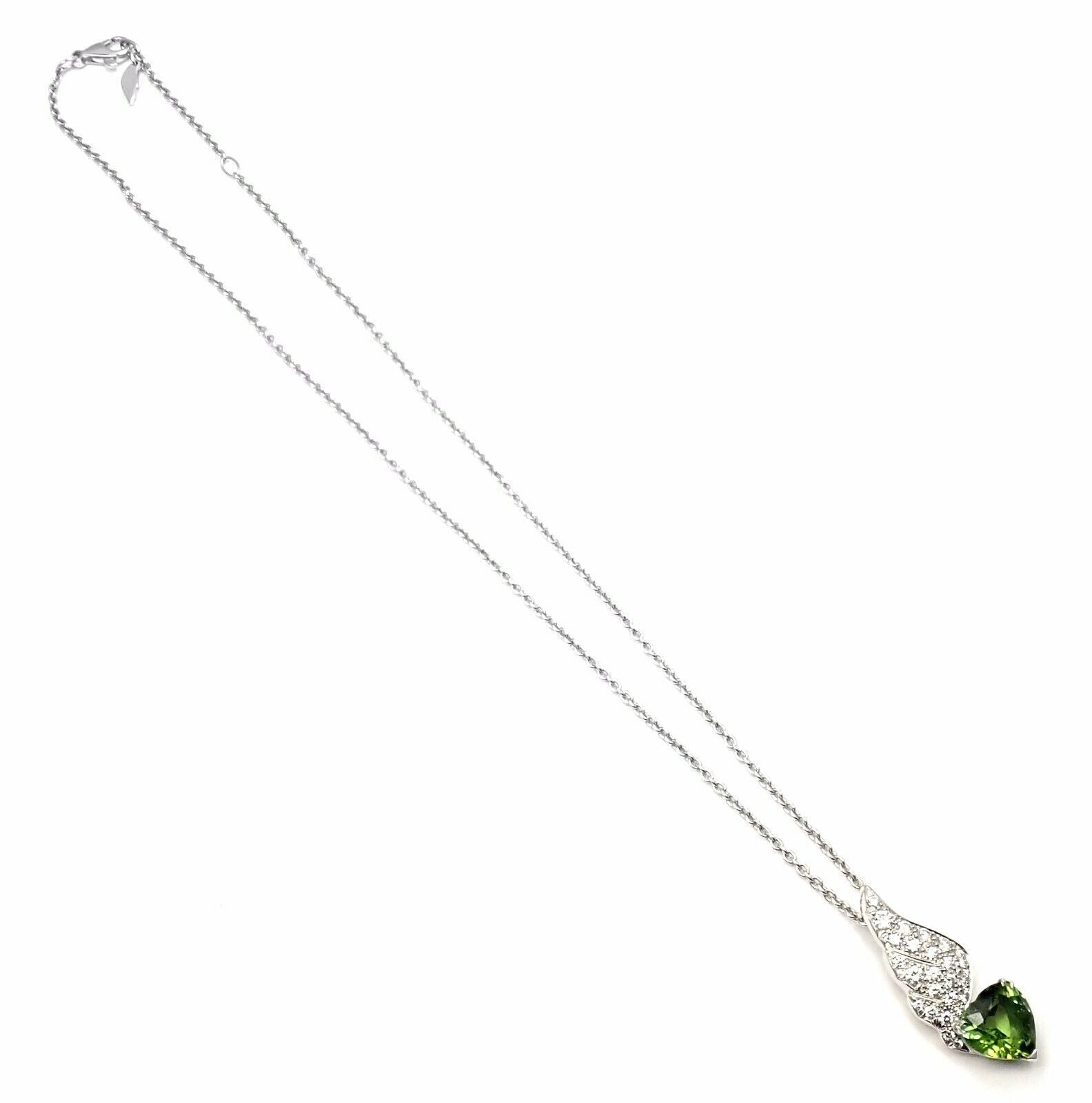 Authentic Piaget 18k White Gold Diamond Peridot Heart Pendant Necklace - Luxury Jewelry for Women, Perfect Gift for Anniversary & Valentine's Day