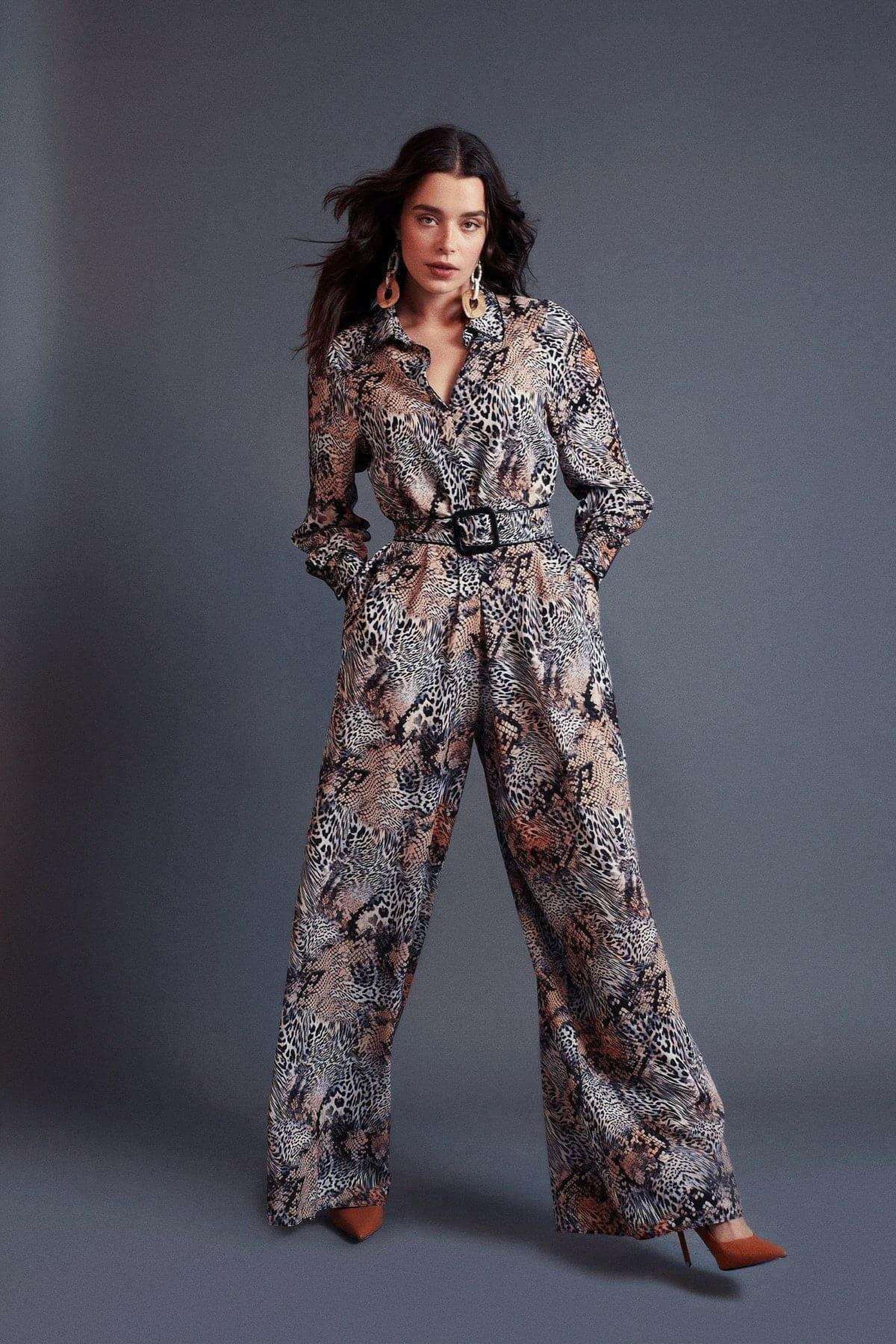 Ella Women's Modest Leopard Print Jumpsuit - Stylish Leather Piped Romper for Casual Wear, Parties & Special Occasions