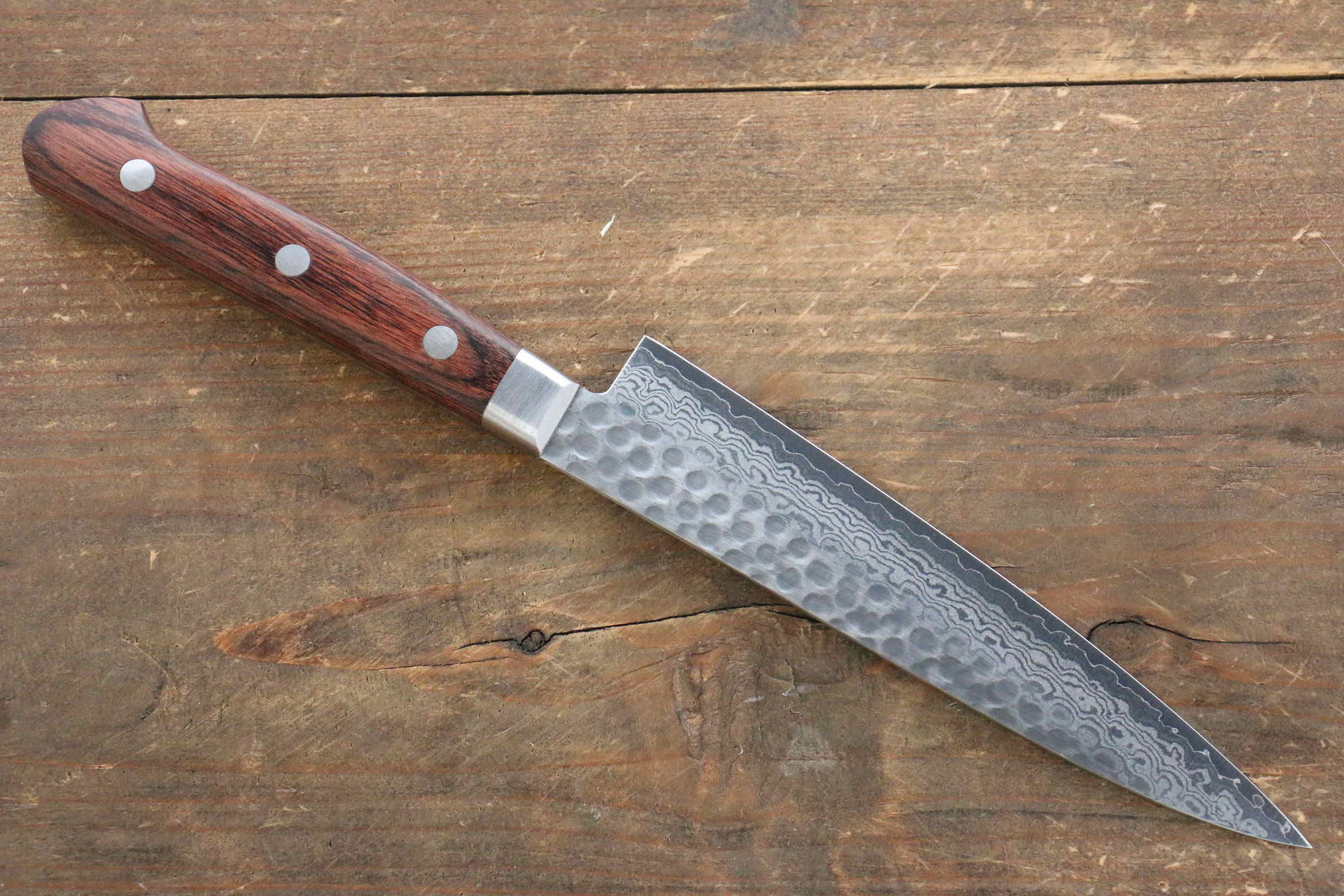Jikko VG10 17-Layer Damascus Petty Utility Knife 135mm with Mahogany Handle - Perfect for Slicing, Peeling & Precision Kitchen Tasks