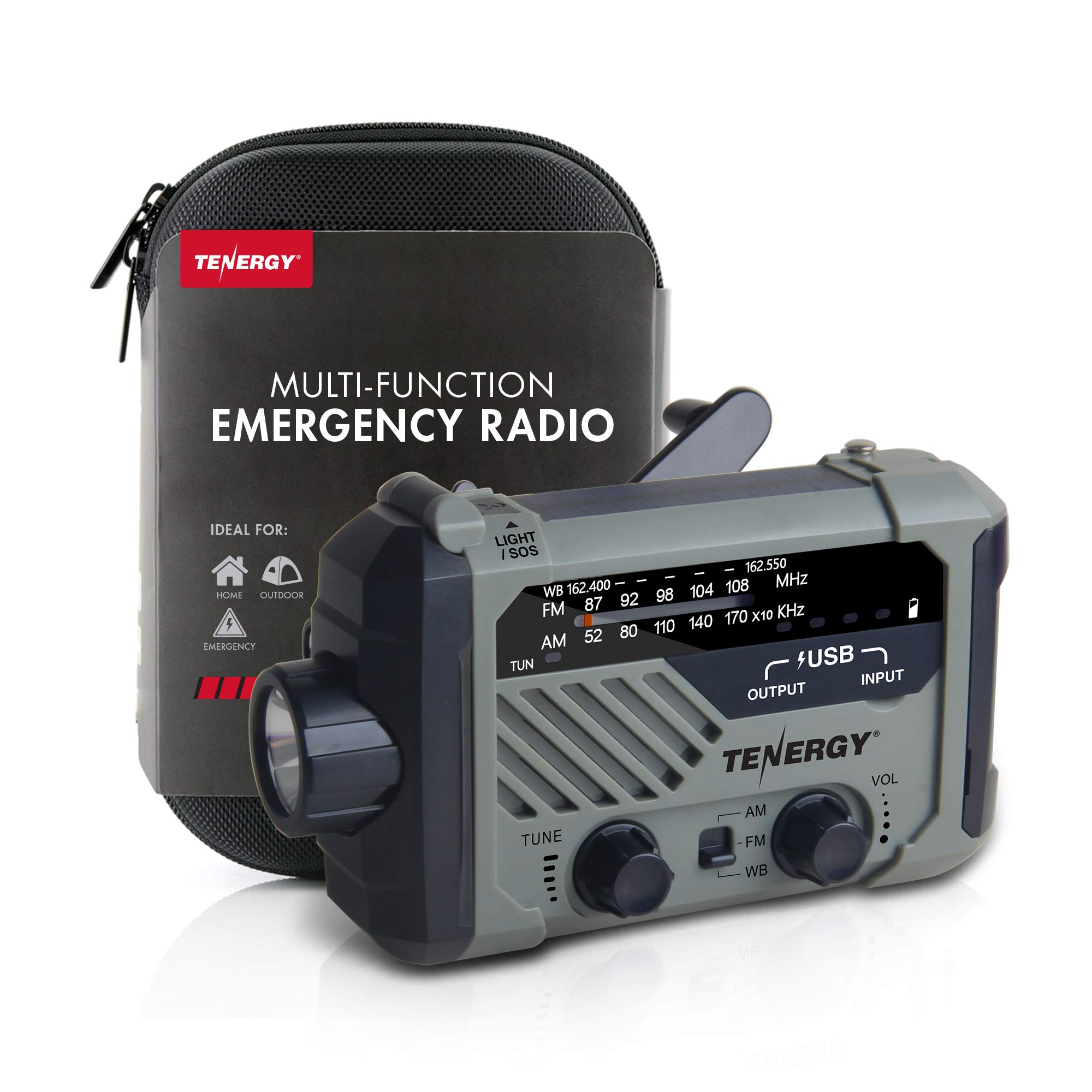 Tenergy Multifunctional Hand Crank Emergency Weather Radio with LED Flashlight, SOS Alarm, USB Phone Charger & AM/FM/NOAA - Perfect for Outdoor Camping, Hiking, Power Outages & Survival Kits
