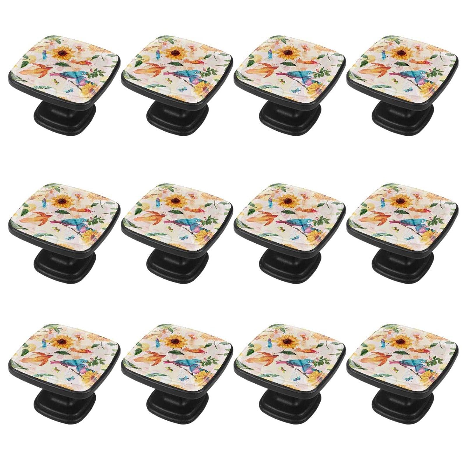 12Pcs GIAPB Cabinet Handles & Knobs - Elegant Bird Sunflower Flower Design for Dressers, Cabinets & Drawers | Perfect for Home Decor, Kitchen & Bathroom Renovation