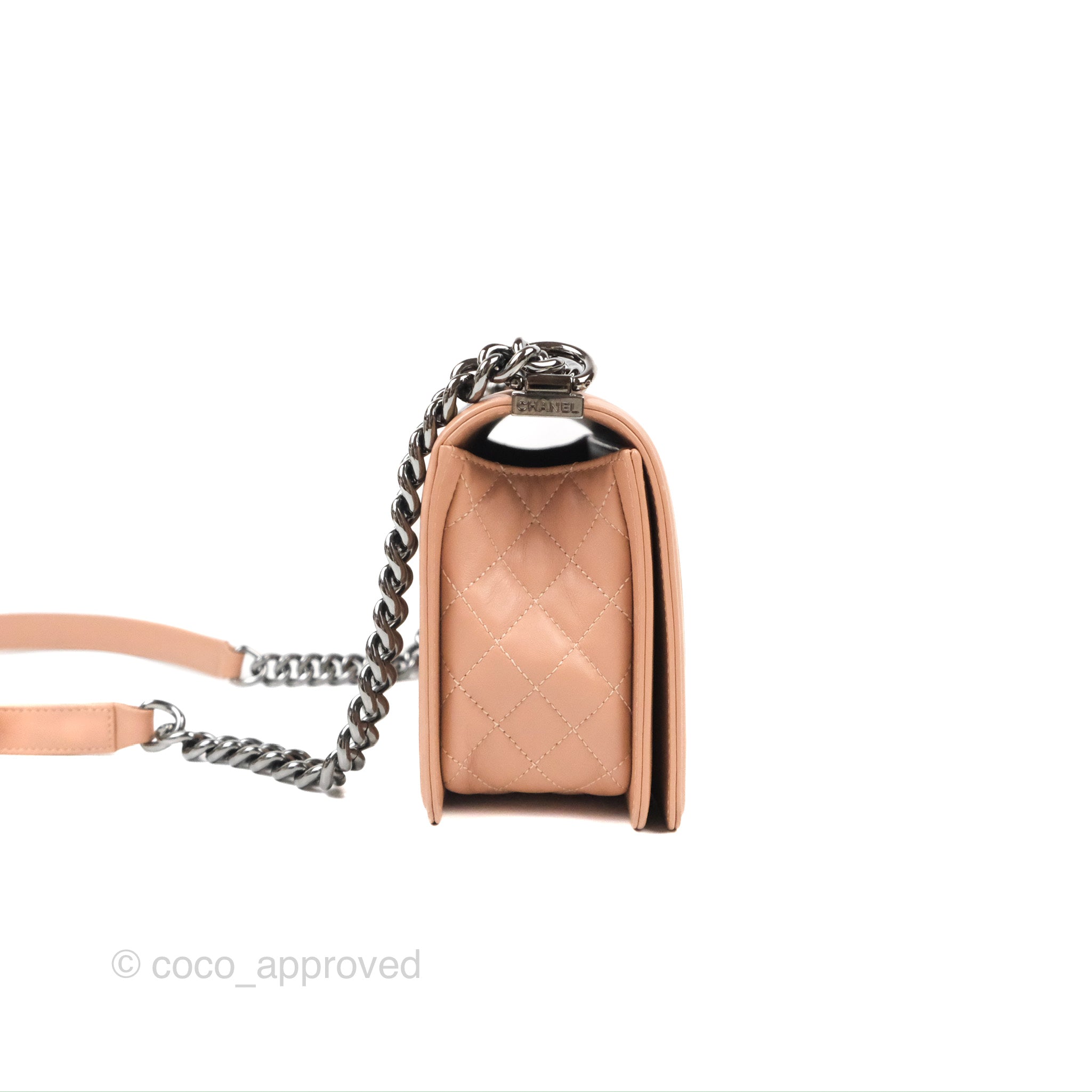 Chanel Chevron & Quilted Medium Boy Bag in Beige Calfskin with Gun Metal Hardware - Luxury Crossbody Bag for Women, Perfect for Date Night & Evening Events