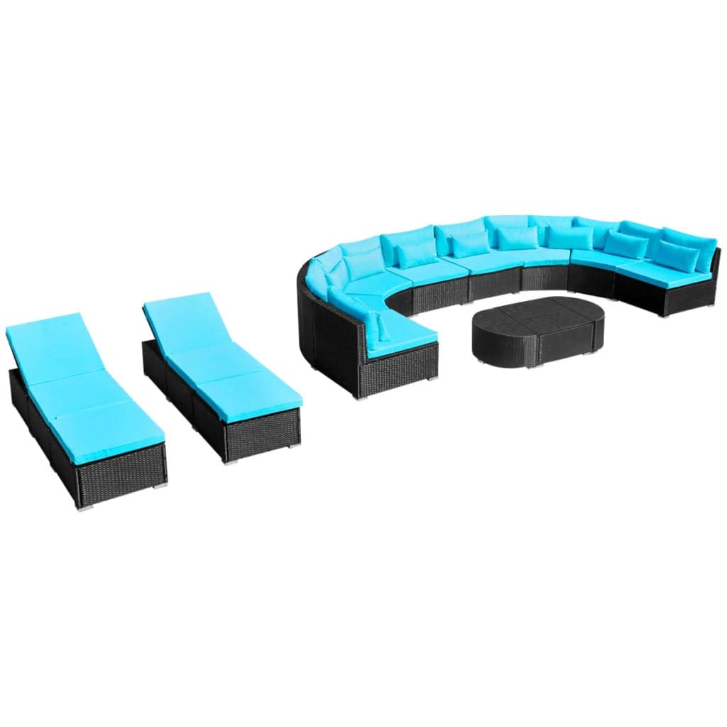 13-Piece Blue Poly Rattan Patio Dining Set with Cushions - Space-Saving Outdoor Furniture for Garden, Poolside & Backyard Entertaining (Fast Shipping)