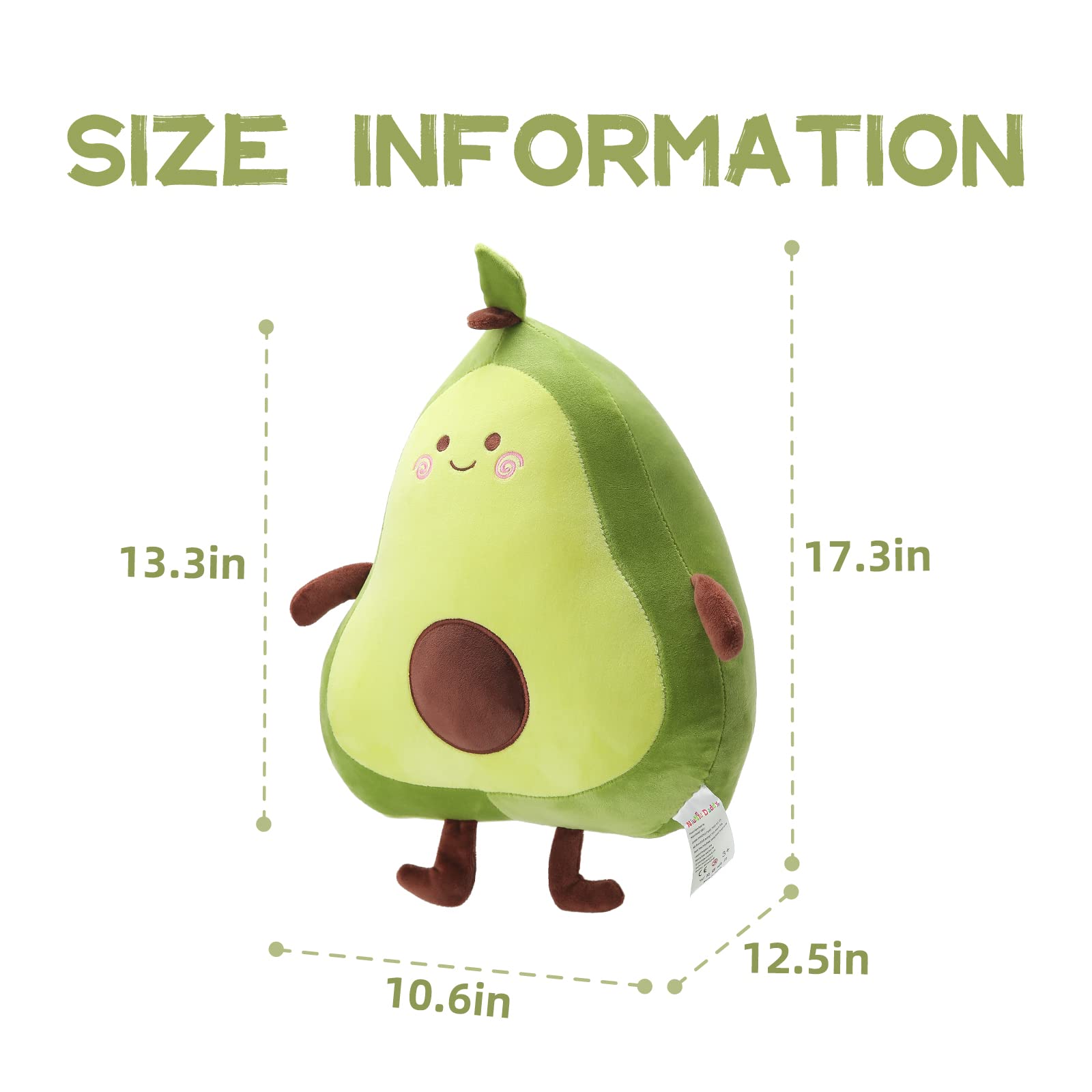 17.3 Inch Avocado Plush Pillow - Super Soft Kawaii Stuffed Animal Toy for Kids | Large Squishy Cuddle Pillow, Adorable Fruit-Shaped Hugging Toy for Bedroom, Nursery & Travel