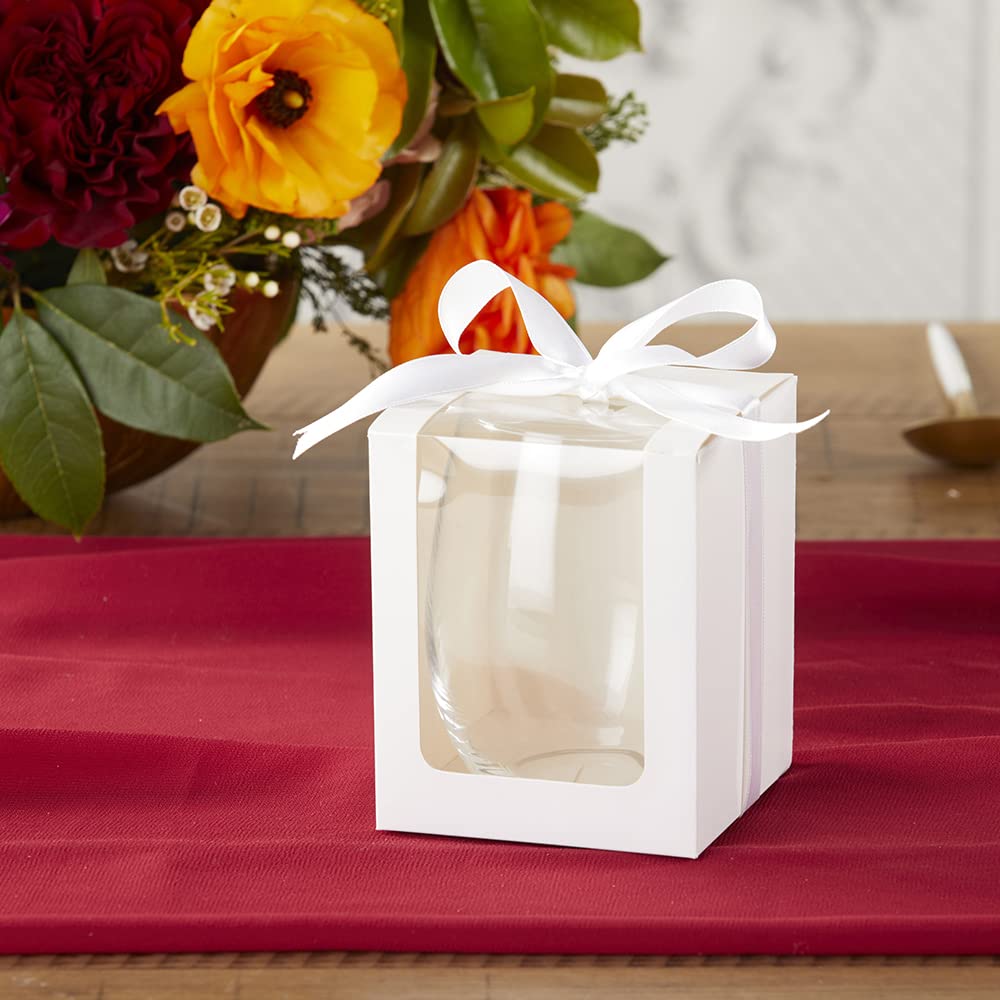 Kate Aspen 12-Pack White 9-Ounce Stemless Wine Glass Gift Boxes - Perfect for Weddings, Parties & Corporate Events