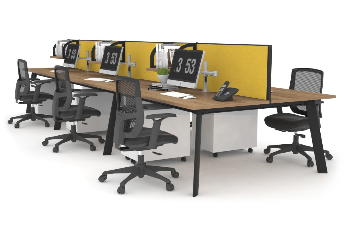 6-Person Black Frame Workstation with Cable Management - 1400L x 800W Office Desk for Team Collaboration & Open Workspaces