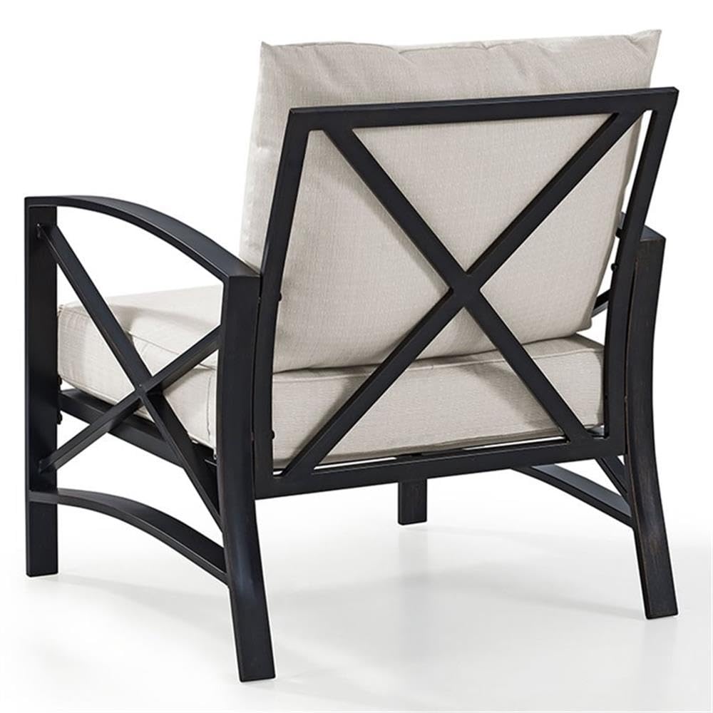 Oil Rubbed Bronze Metal and Oatmeal Fabric Patio Arm Chair - Outdoor Lounge Seating for Garden, Deck, and Poolside Relaxation