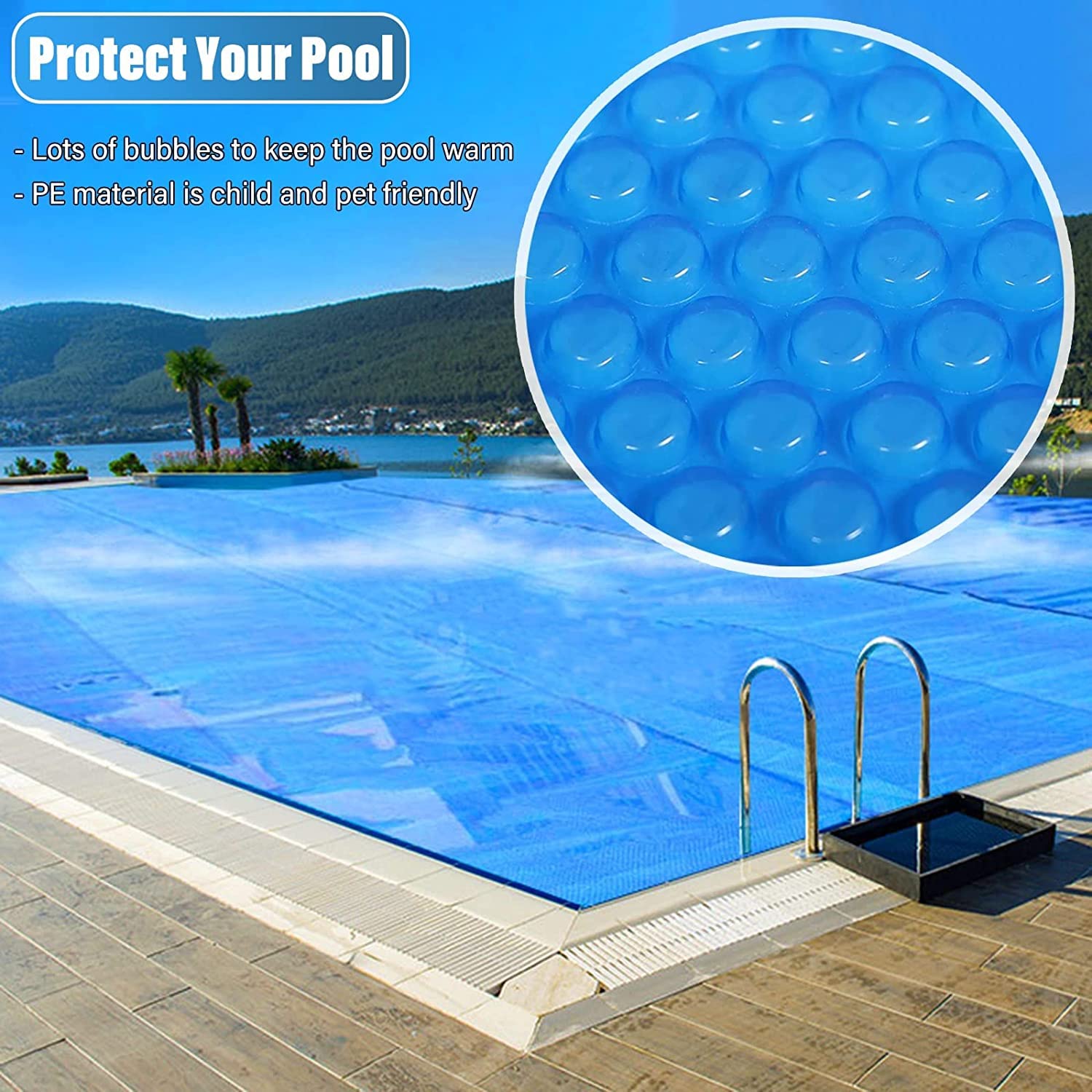 Premium Summer Swimming Pool Cover - Heat Insulation & UV Protection Film for In-Ground & Above-Ground Pools - Blue 4x4m (13ftx13ft) - Extends Swimming Season & Reduces Water Evaporation