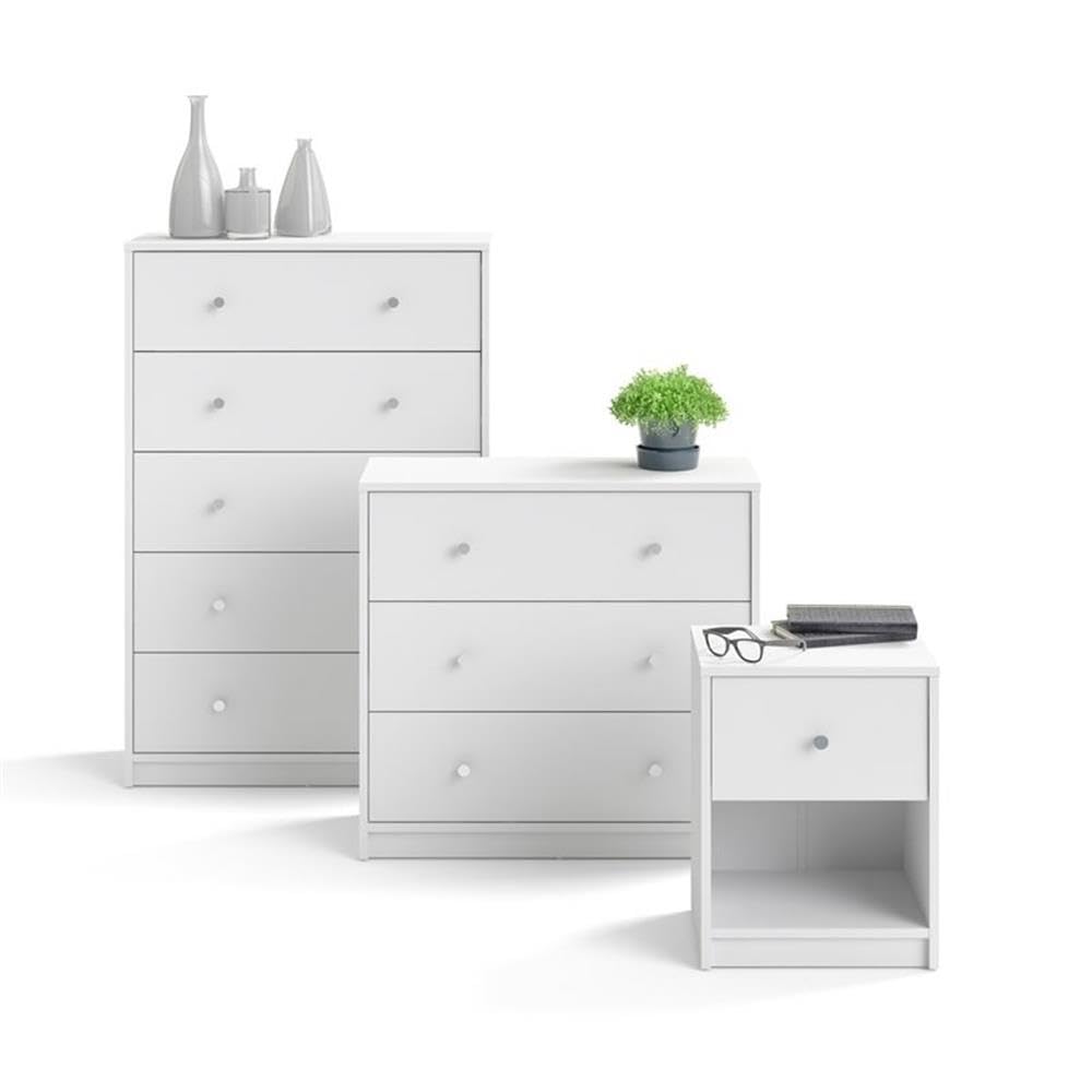 Home Square 3-Piece White Bedroom Set - 6-Drawer Double Dresser & 2 Nightstands with 1 Drawer Each | Perfect for Master Bedrooms, Guest Rooms & Small Spaces