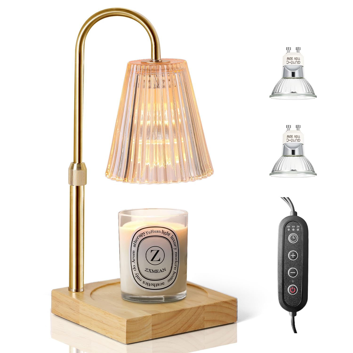 Adjustable Height Candle Warmer Lamp with Dimmer - 2 Included Bulbs, Amber Glass - Perfect for Aromatherapy, Home Decor & Gift Giving