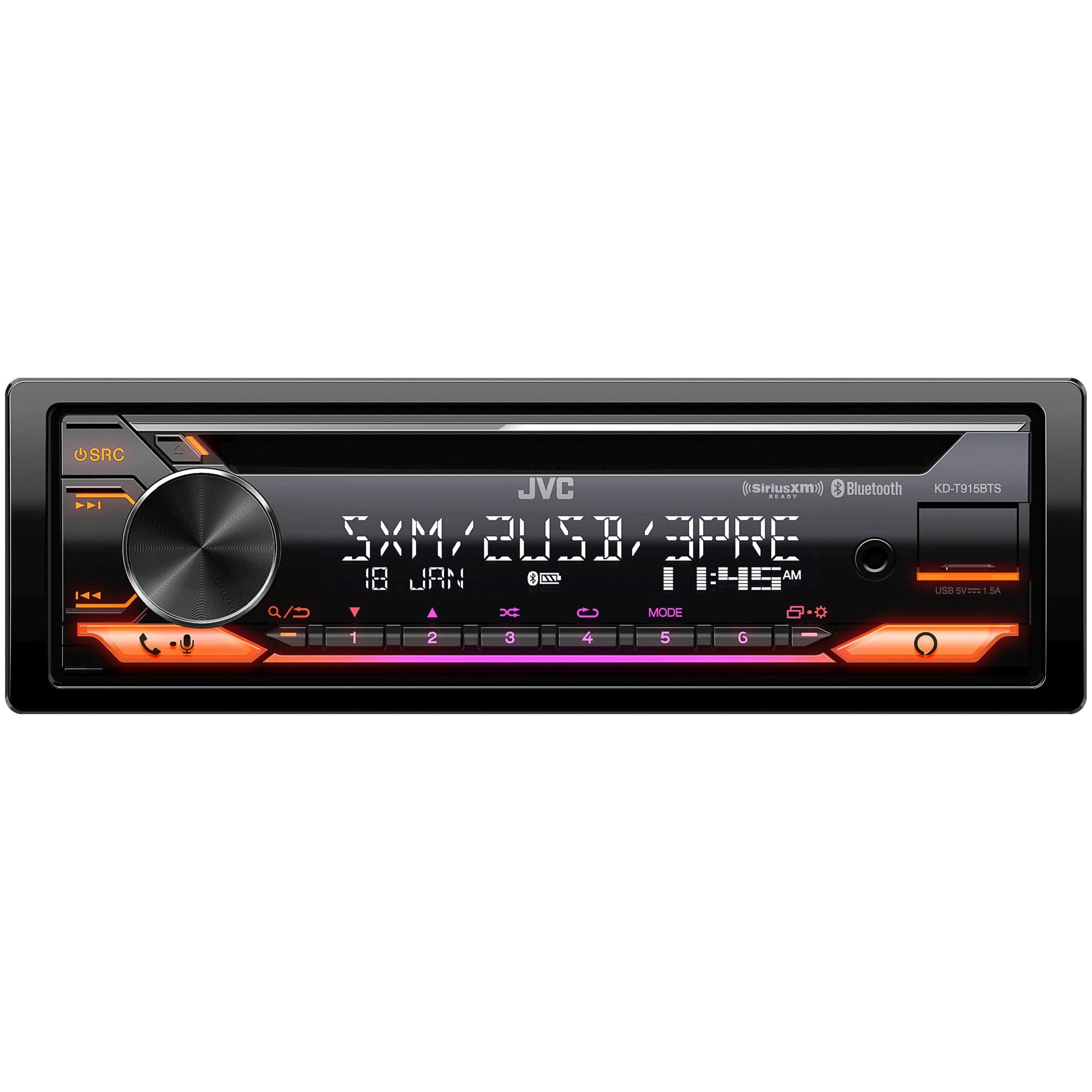 JVC KD-T915BTS Bluetooth Car Stereo with CD Player, Dual USB Ports, AUX Input & Amazon Alexa - SiriusXM Ready + 2 Pairs JVC 6x8