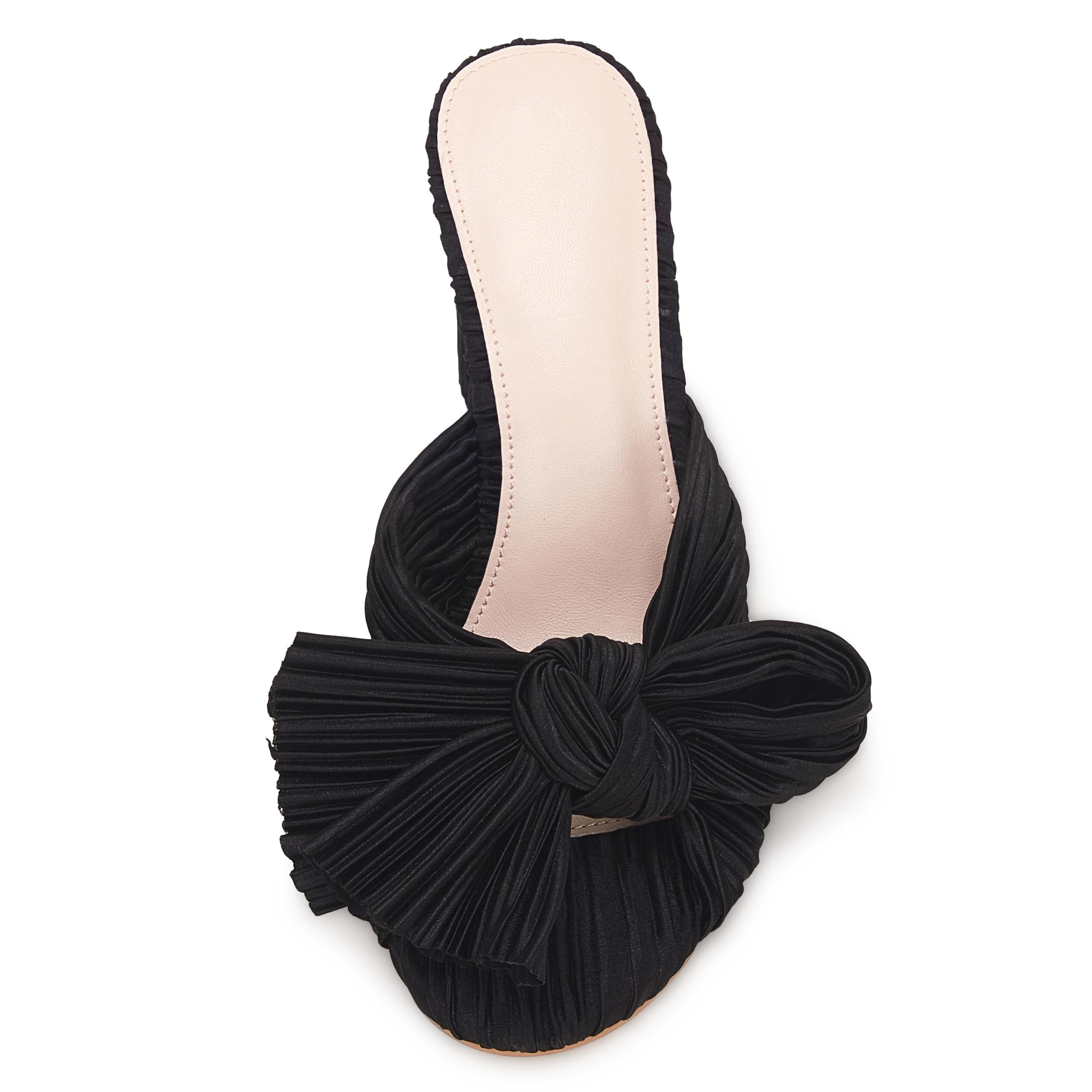 VETASTE Women's Pleated Bow Knot Heeled Sandals - Comfortable Slip On Open Toe Block Chunky Heel Slides for Wedding, Bridal, Party & Dressy Occasions - Perfect for Bridesmaids, Prom & Formal Events
