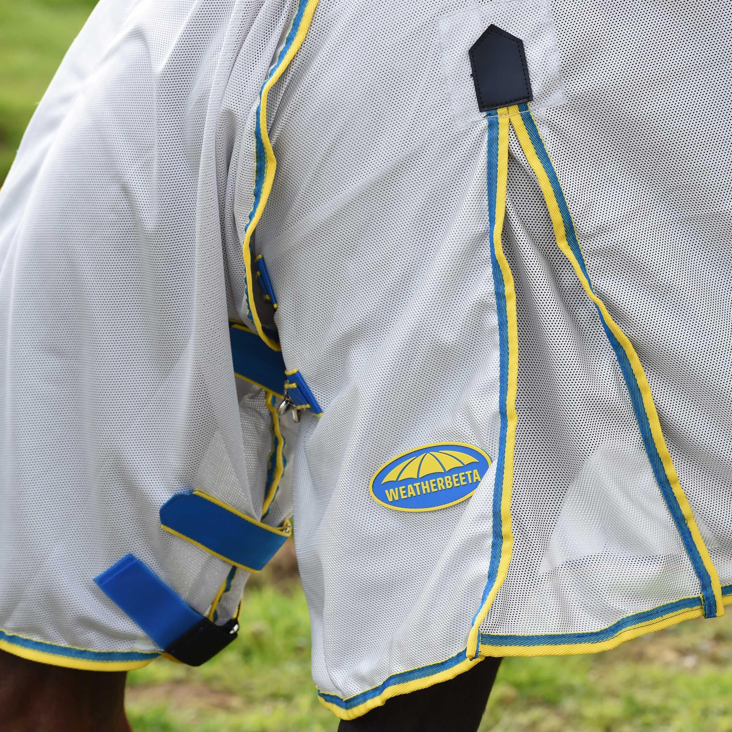 WeatherBeeta ComFiTec Zephyr Plus Mesh Horse Blanket - Breathable Silver/Blue/Lemon Combo Neck Cover 72
