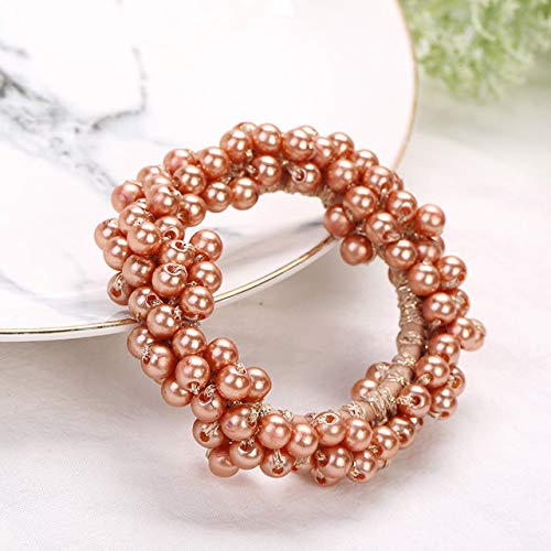 Women's Vintage Pearl Beaded Headbands & Scrunchies Set – Elastic Ponytail Holders, Adjustable Hair Accessories for Girls & Women (Khaki, One Size Fits All) – Perfect for Weddings, Parties & Everyday Styling