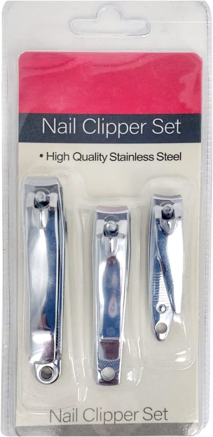 Orion Stationery Premium Stainless Steel Nail Clippers Set of 3 - Curved & Slant Design for Men, Women & Kids - Durable Fingernail & Toenail Clipper Kit for Home, Travel & Salon Use