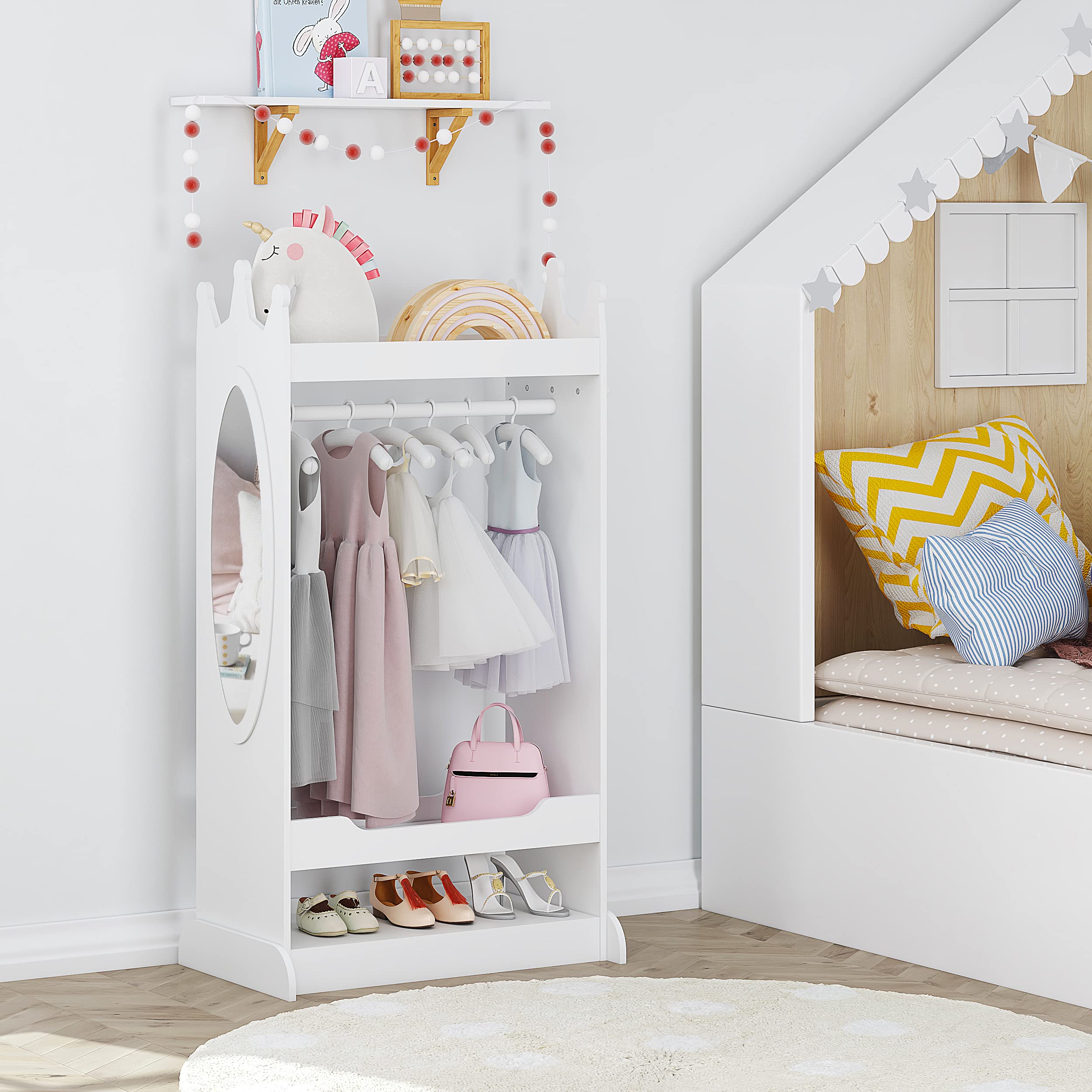UTEX Kids See and Store Dress-Up Center - White Hanging Armoire Closet for Costumes & Pretend Play | Perfect for Kids Bedroom, Playroom & Dress-Up Storage Organization