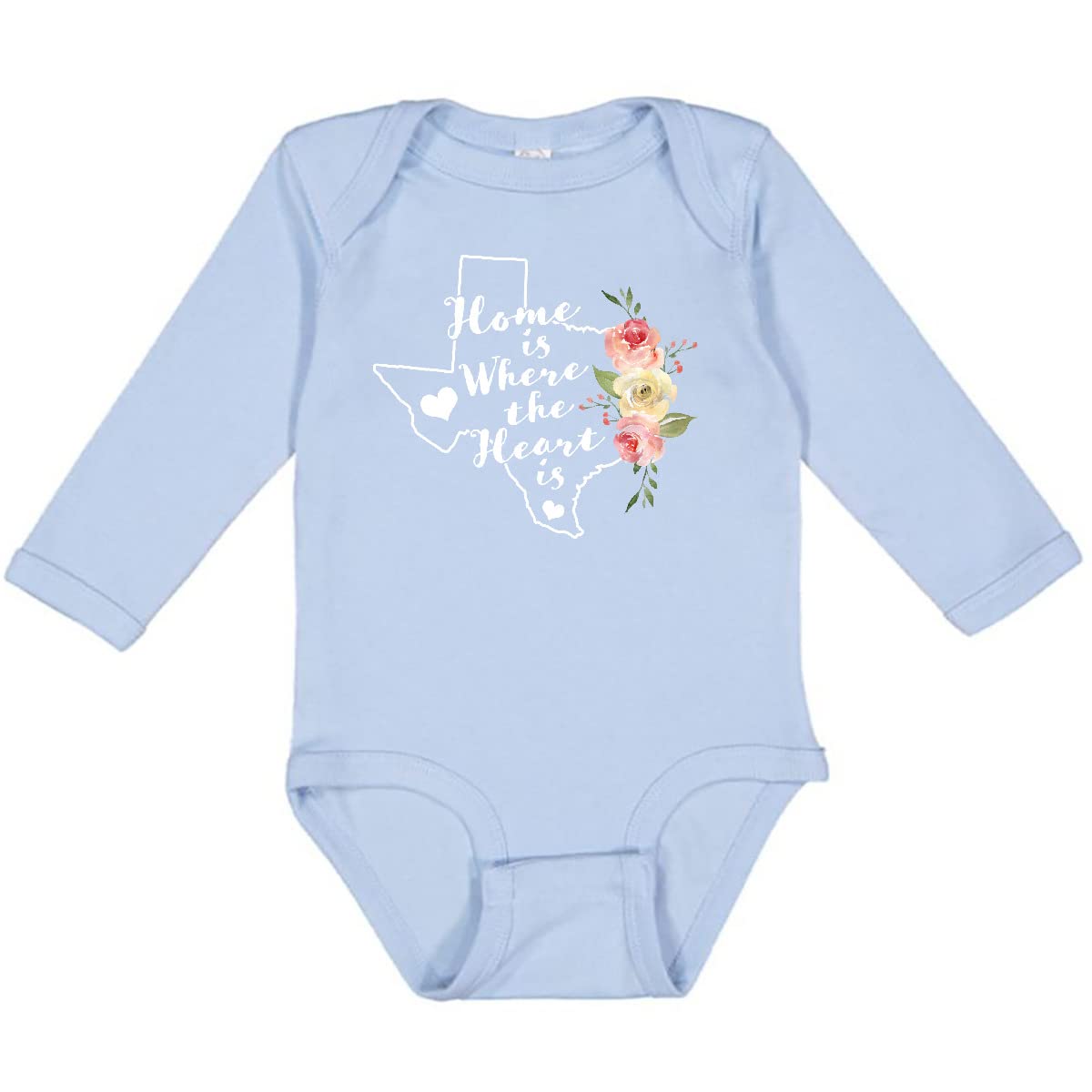 Inktastic Texas Home is Where The Heart is Watercolor Long Sleeve Baby Bodysuit - Soft Cotton Creeper for Newborns & Infants - Perfect for Family Photos, Holidays & Casual Outings