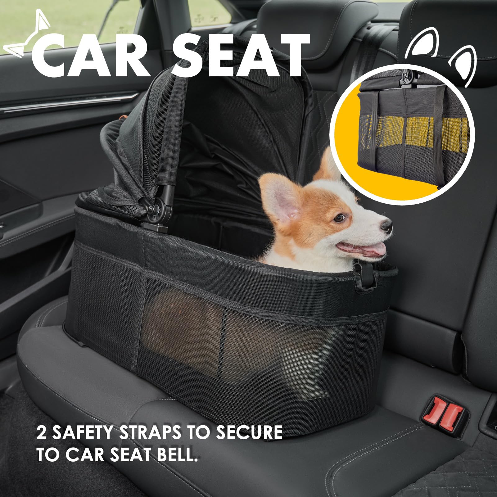 3 in 1 Folding Dog Stroller for Small & Medium Pets - Lightweight Cat Stroller with Removable Carrier, Car Seat & Sunshade - Waterproof All-Terrain Pet Stroller Holds 2 Cats or Dogs - Perfect for Park Walks, Vet Visits & Travel Adventures