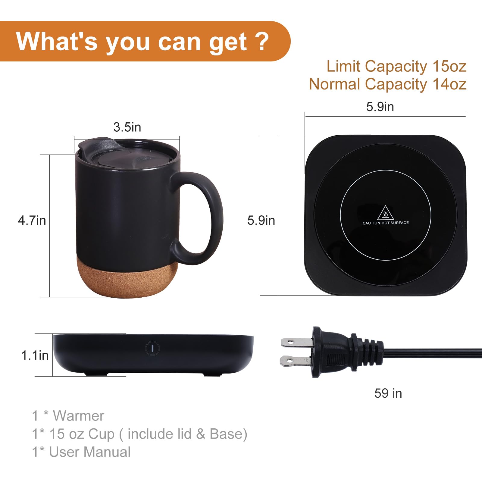 Electric Coffee Mug Warmer with Auto Shut Off - 36W Smart Cup Heater for Coffee, Tea & Beverages - Includes 15oz Ceramic Mug - Perfect for Office Desk, Home & Gifts - 3 Temperature Settings for Coffee, Tea & Candle Warming (Black)