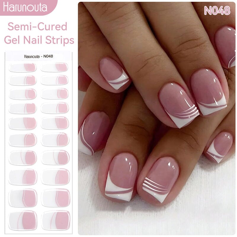 20 Tips Pink French Semi Cured Gel Nail Strips N048 - DIY Salon Quality Manicure at Home for Parties, Weddings & Special Occasions