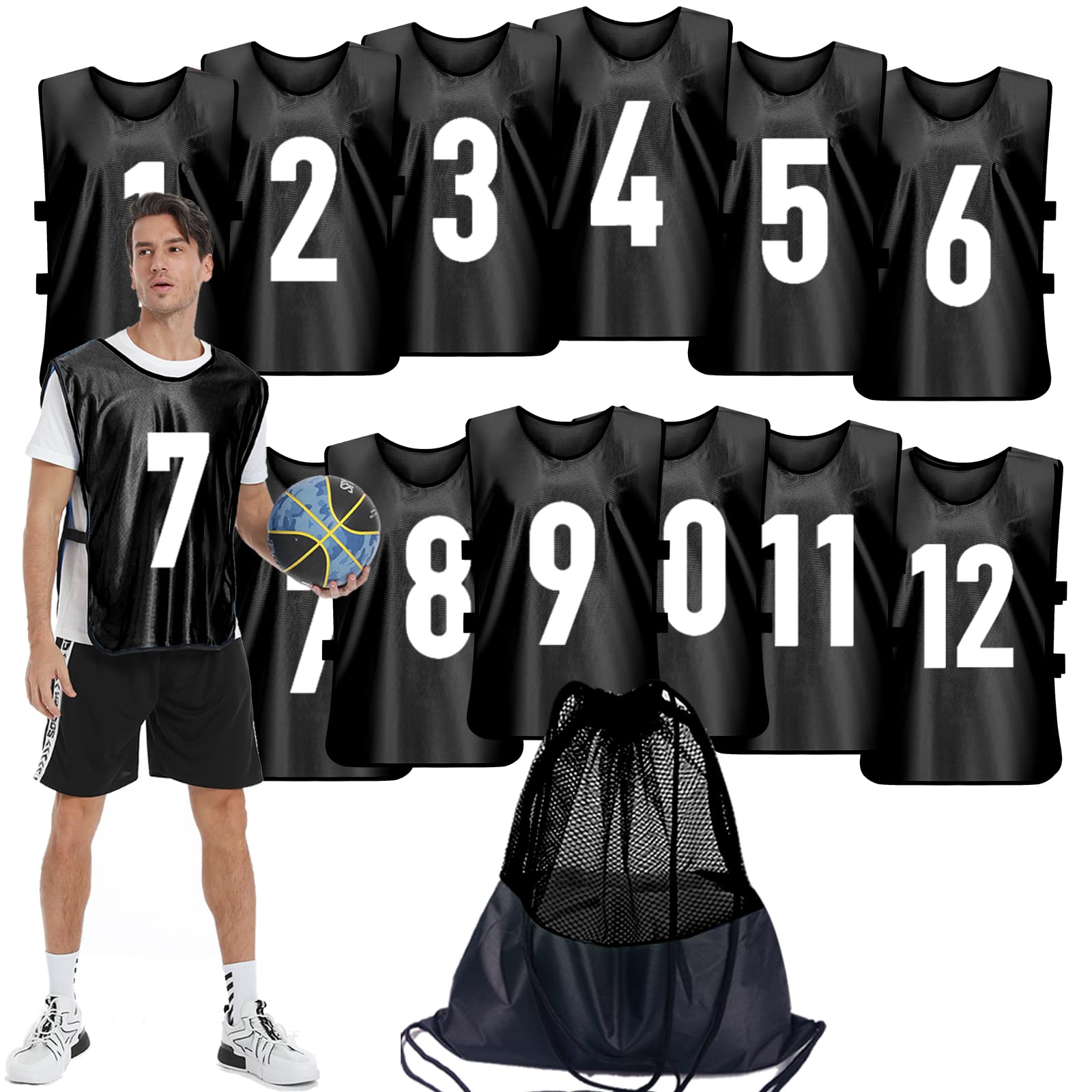 Scrimmage Training Vest 12 Pack - Reversible Soccer Pinnies for Adults & Youth with Numbers - Breathable Mesh Practice Bibs for Soccer, Basketball, Flag Football Team Sports - Perfect for Drills, Tournaments & School PE Classes