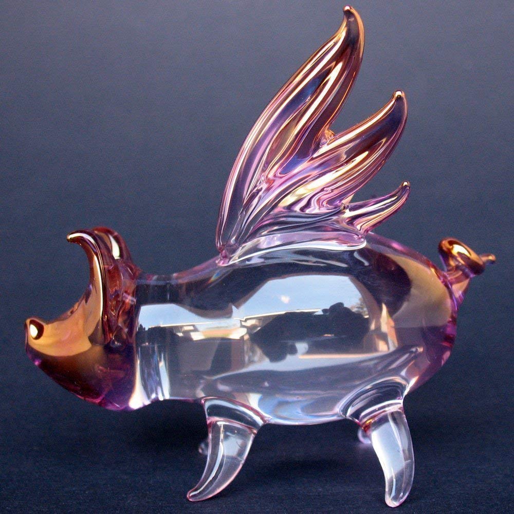 Hand Blown Glass Flying Pig with Wings Figurine - Unique Home Decor & Gift for Collectors - Perfect for Shelves, Desks, and Party Centerpieces