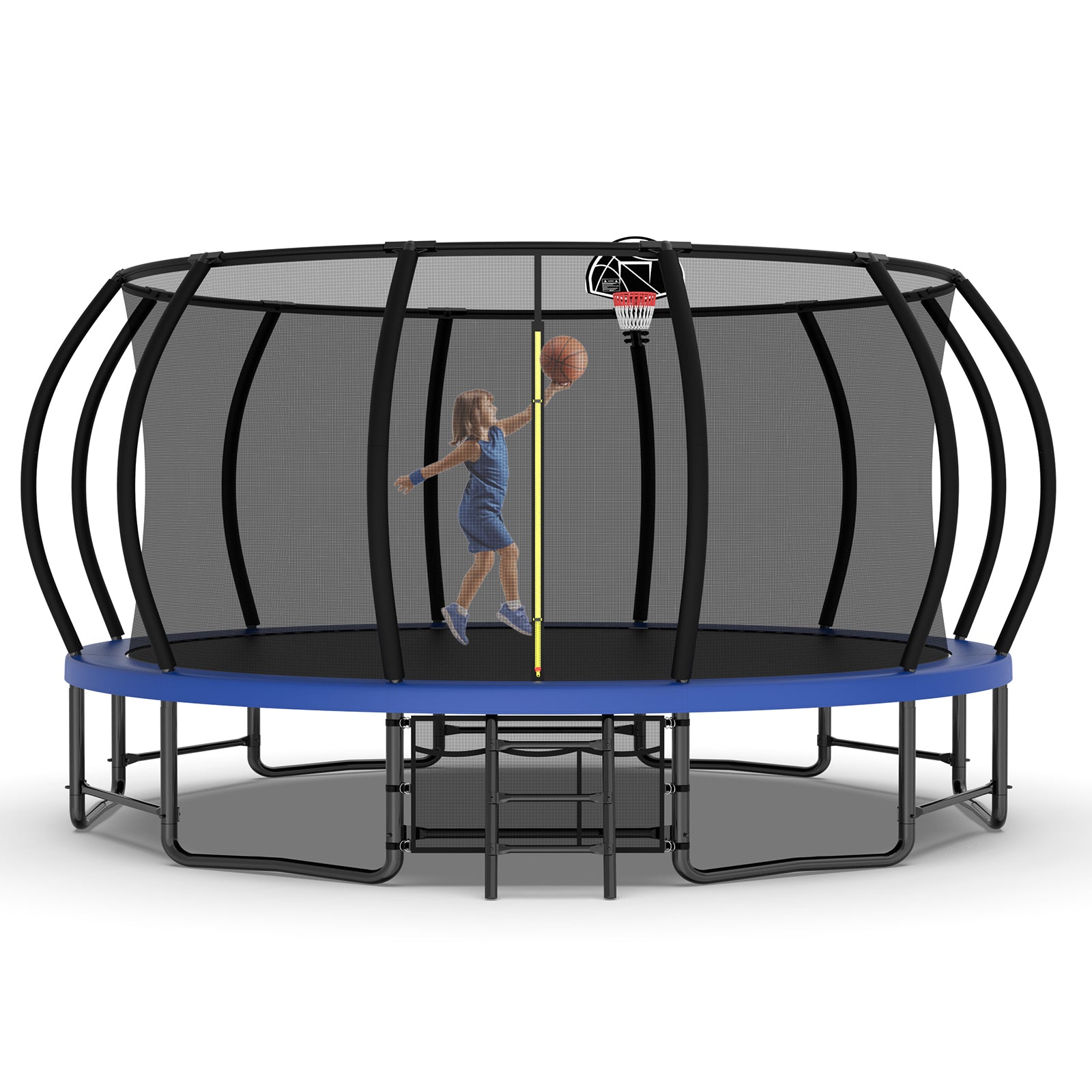 16FT Heavy Duty Outdoor Trampoline for Kids & Adults - ASTM Approved Pumpkin Shape with Curved Poles & Anti-Rust Coating - Perfect for Backyard Fun, Family Exercise and Outdoor Recreation