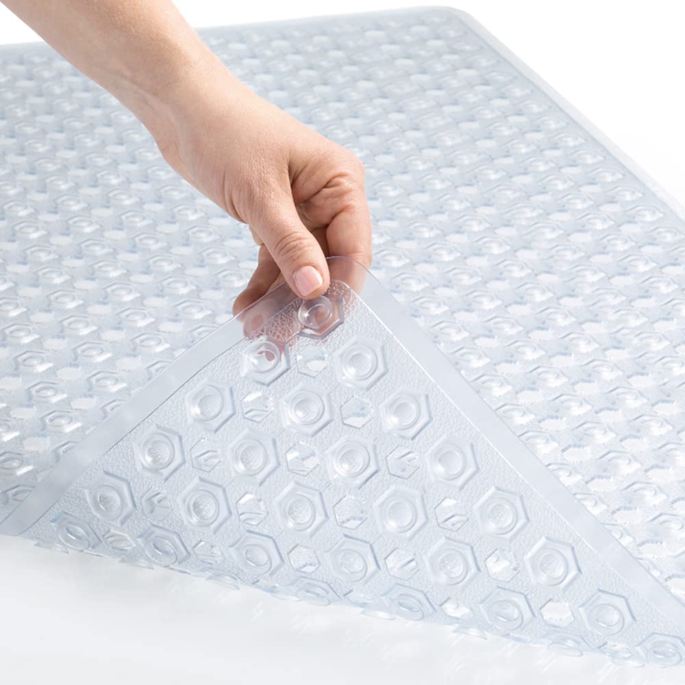 Gorilla Grip Chenille Bath Rug & Non-Slip Tub Mat Set - 24x17 Inch Gray Bathroom Rug & 35x16 Inch Clear Shower Mat - Machine Washable Bath Mats for Wet Floors - Perfect for Bathroom, Shower & Spa Areas