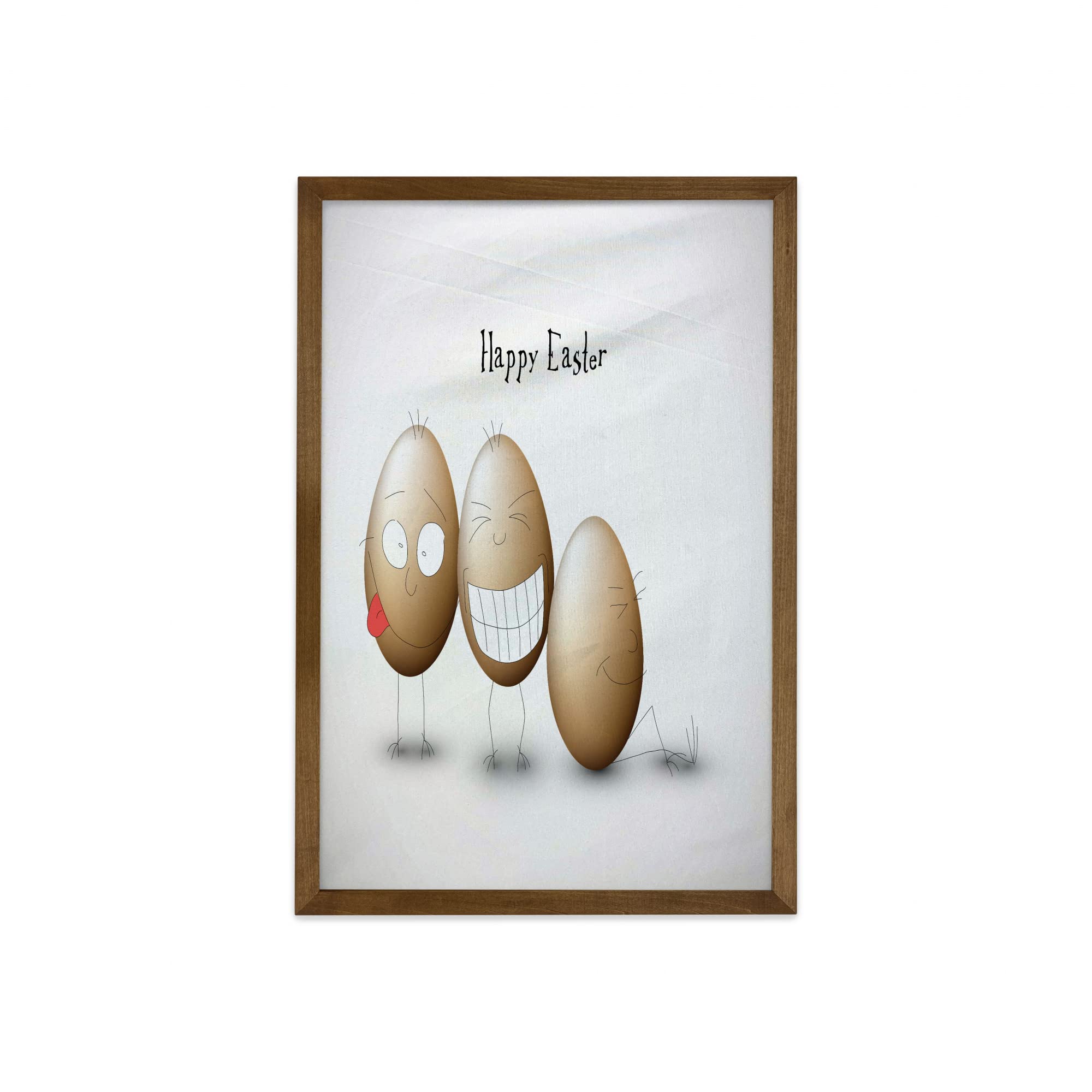 Ambesonne Easter Framed Wall Art - Funny Cartoon Egg Doodles with Cheerful Expressions, Fabric Decor with Teak Wood Frame (23