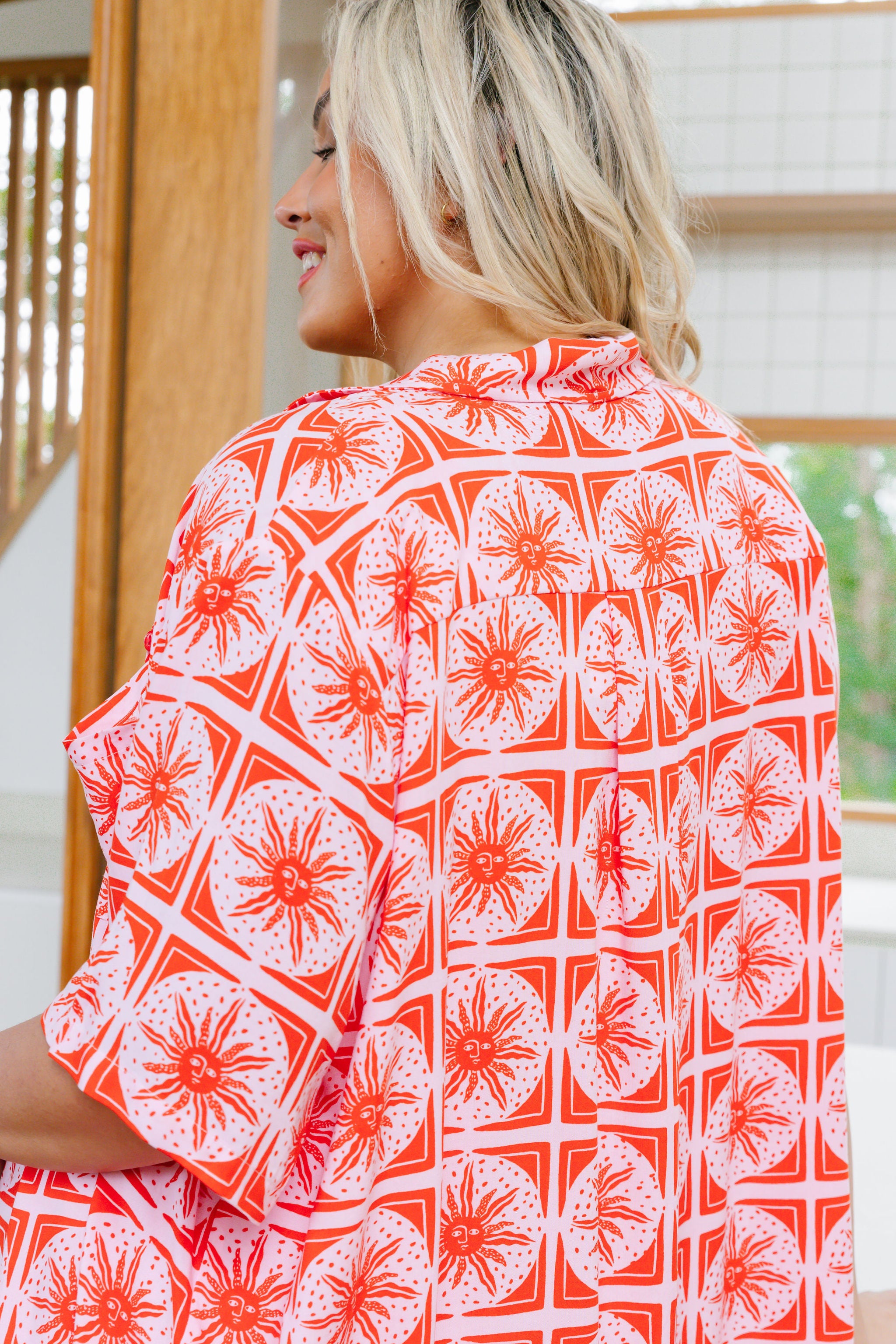 Samara Shirt in Chasing Sunlight Red | Women's Casual Button-Down Blouse | Perfect for Office Wear, Date Nights & Spring Outfits