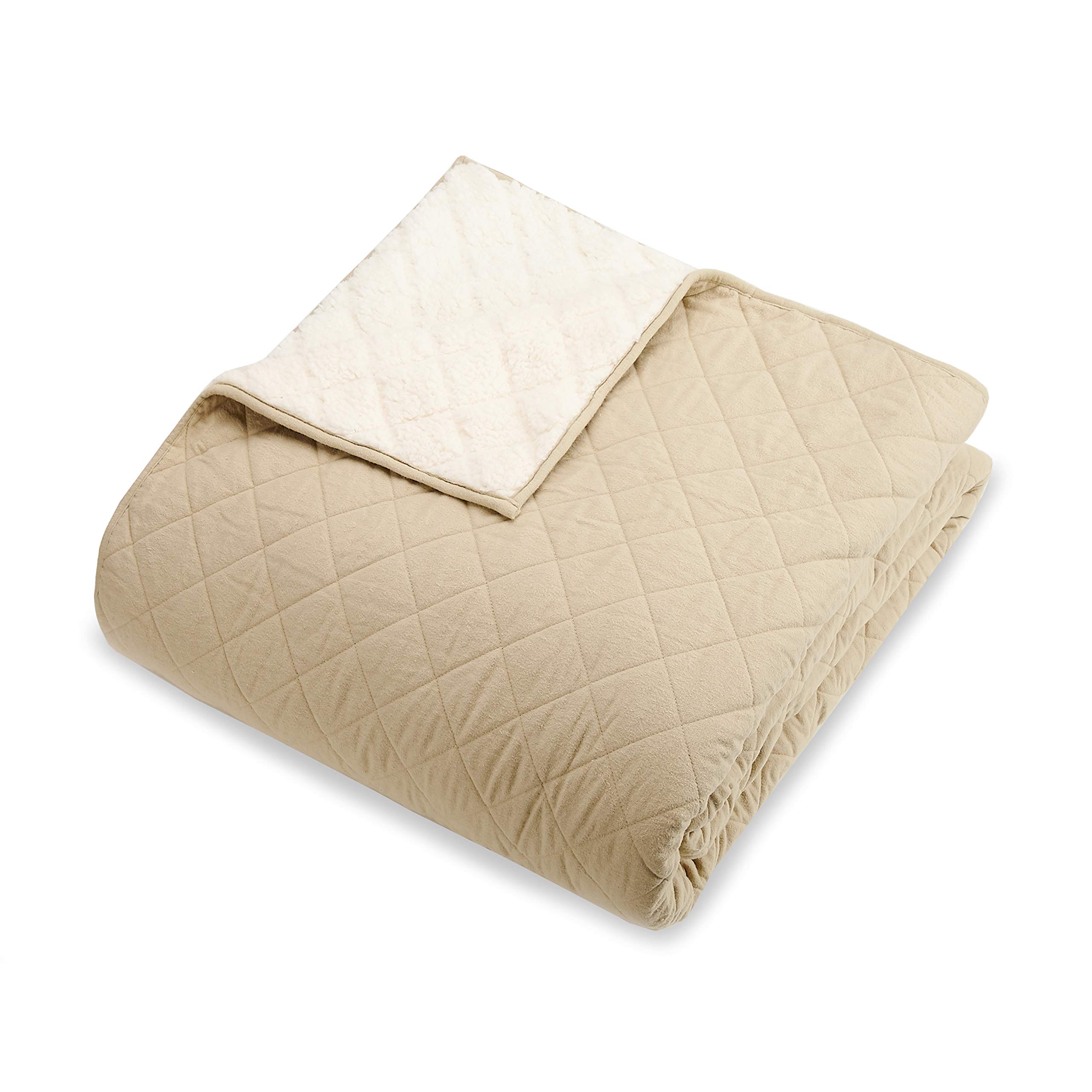 Premium Solid Flannel Sherpa Quilt Set - King Size, Soft & Warm Khaki Bedding for Winter - Cozy Home Decor, Perfect for Master Bedroom & Guest Room Comfort