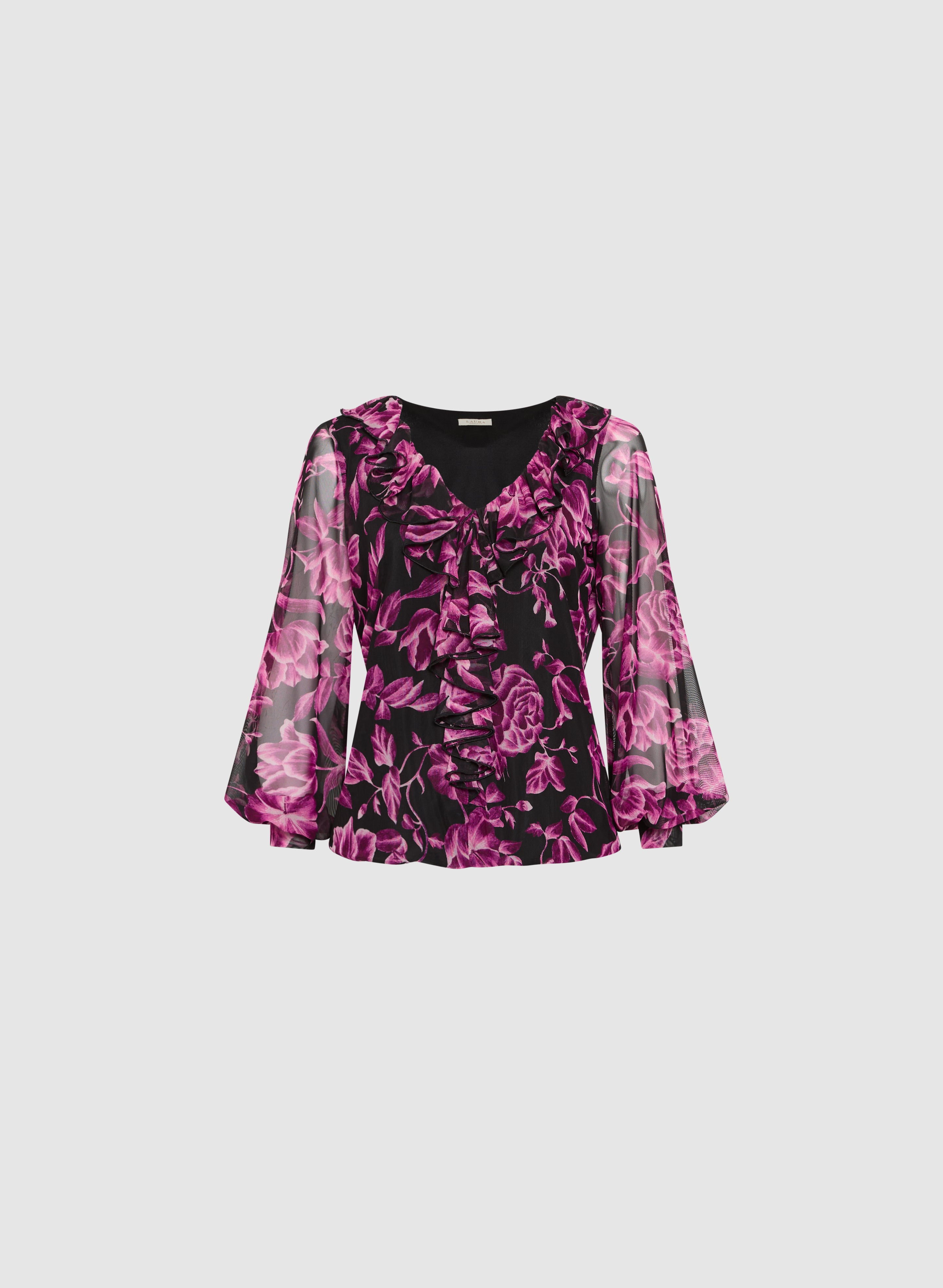 Floral Print Ruffled Blouse for Women - Elegant Flowy Summer Tops - Perfect for Casual Outings, Date Nights & Beach Vacations