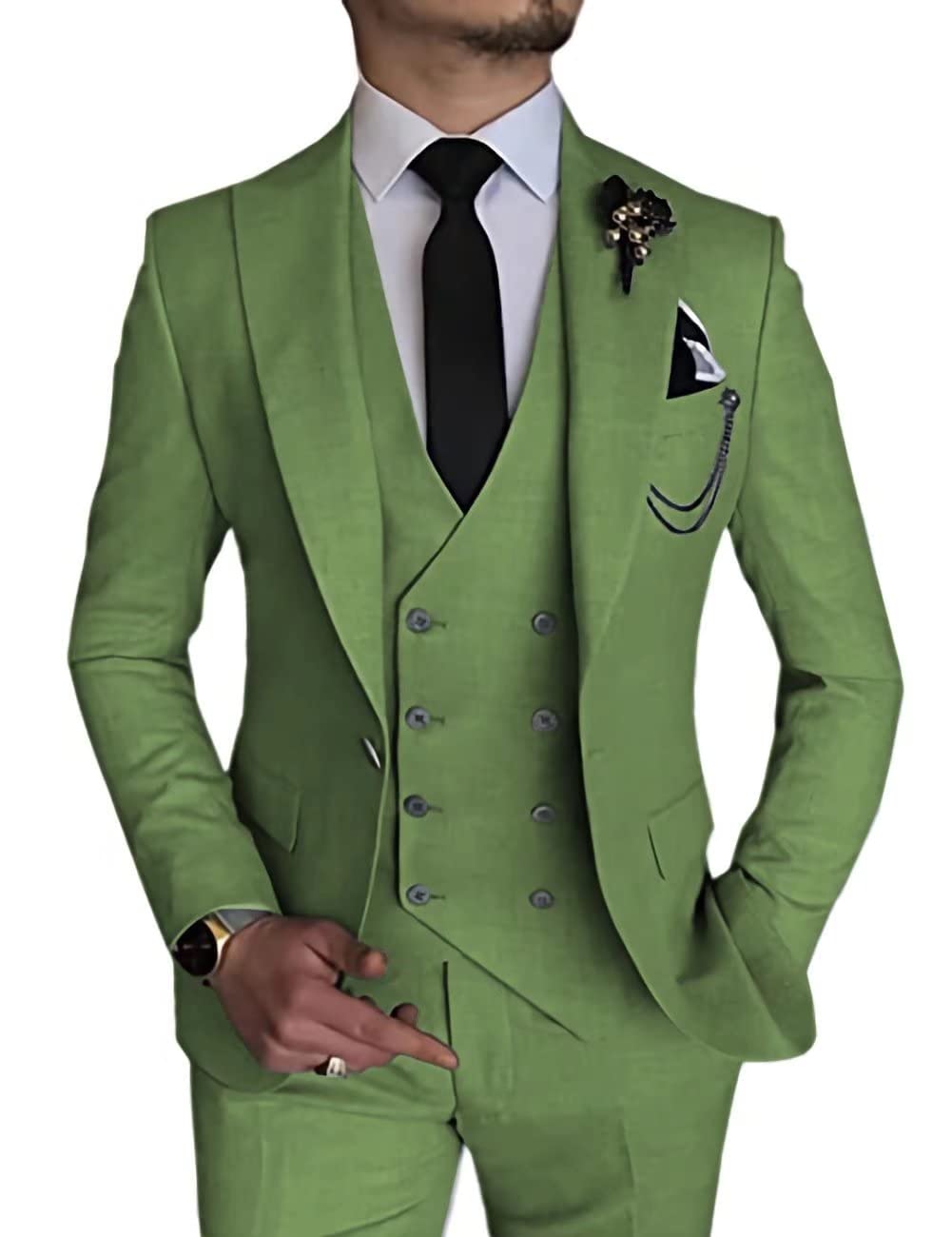 Men's Slim Fit 3 Piece Suit - One Button Blazer with Vest & Pants - Formal Business Wedding Prom Outfit - Perfect for Office, Interviews, and Special Occasions