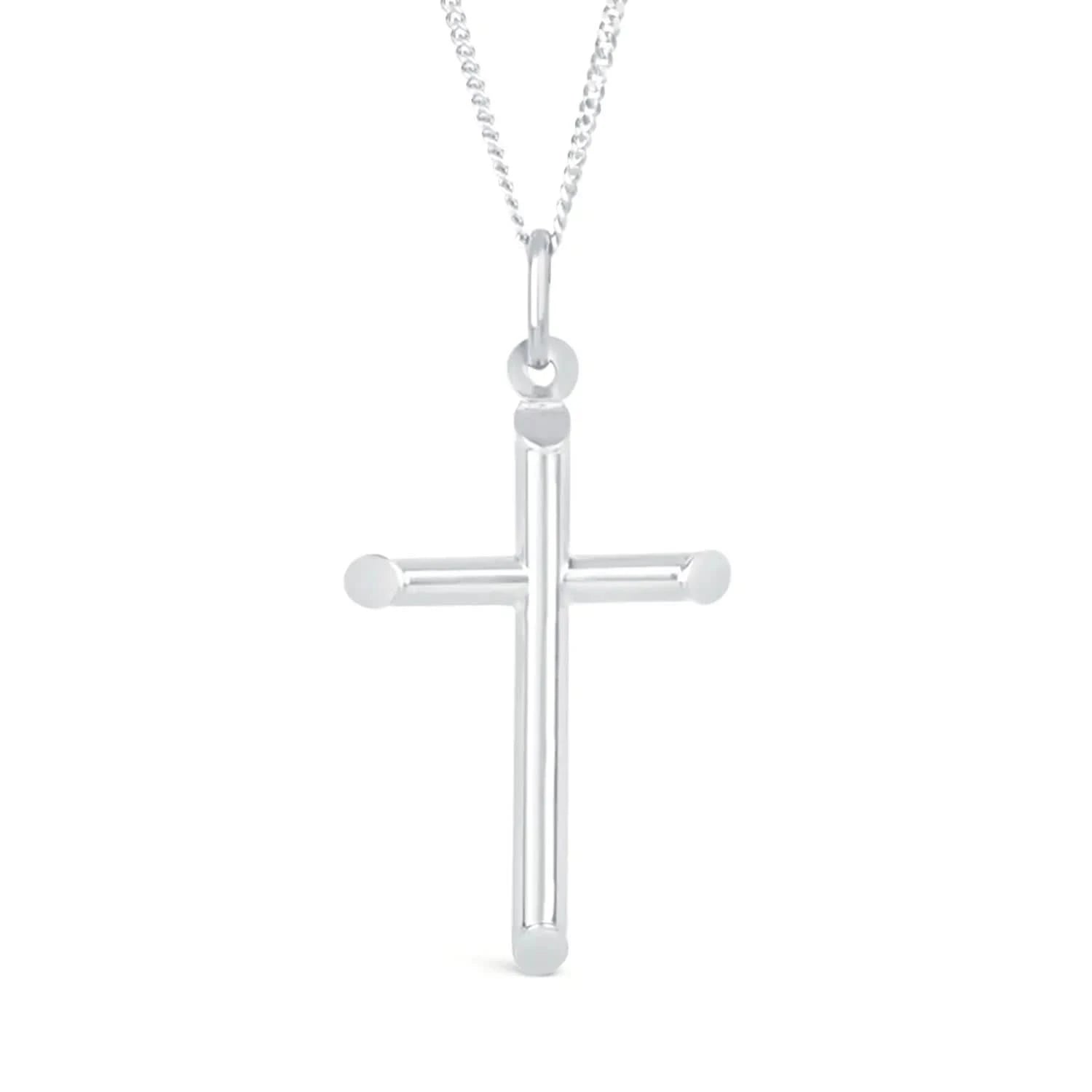 Men's Silver Cross Necklace - Stainless Steel Religious Pendant with 18