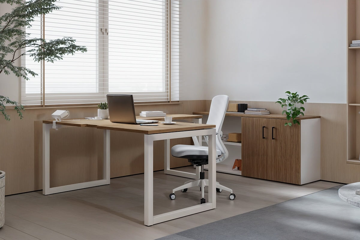 Premium L-Shaped Executive Desk with Quadro Loop Legs - White Finish [1600L x 1700W] - Perfect for Home Office & Modern Workspace