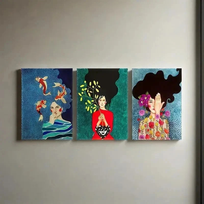 3-Piece Abstract Floral Metal Wall Art Prints - Ready to Hang Modern Home Decor for Living Room, Bedroom & Office