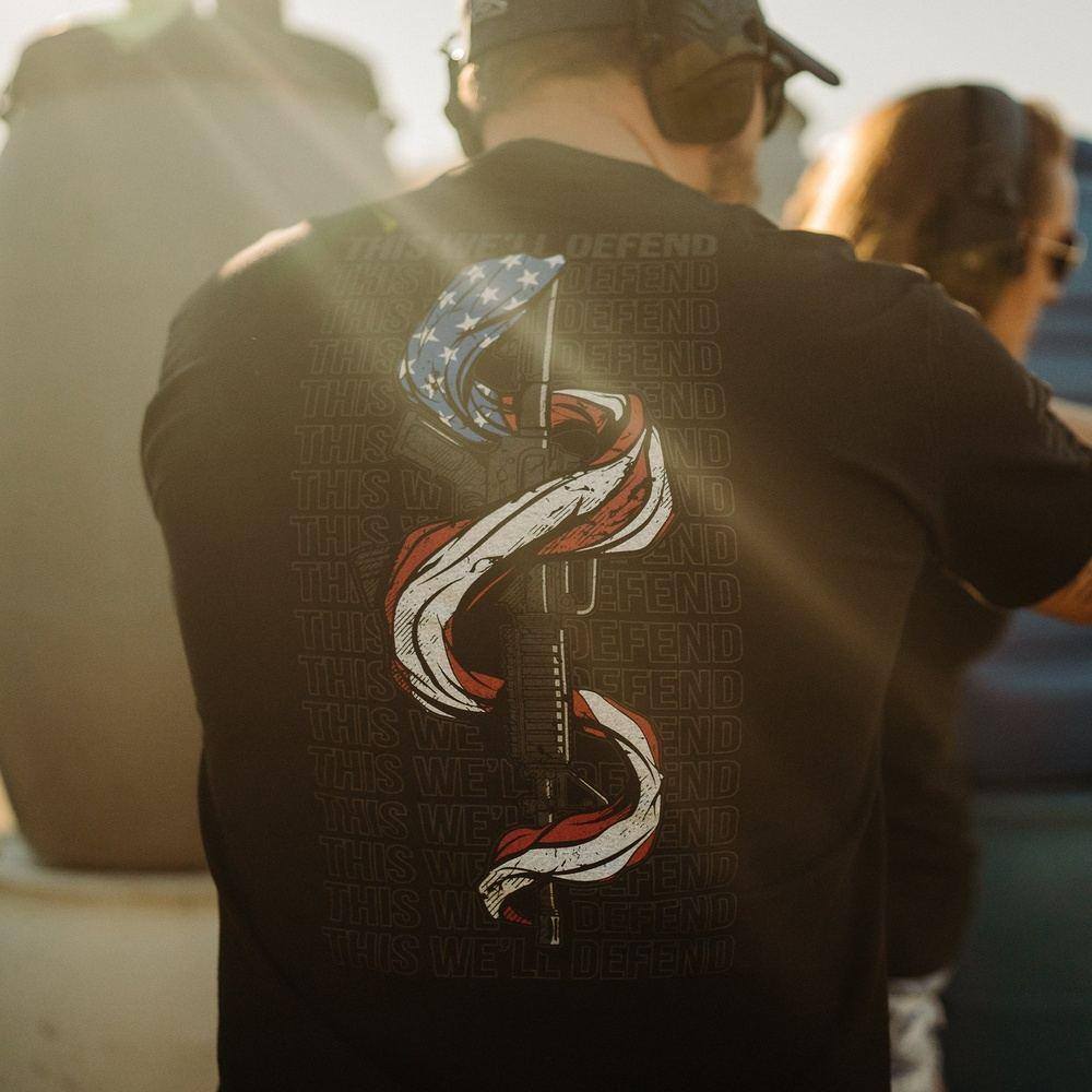 This We'll Defend 2A Black T-Shirt - Patriotic American Gun Rights Apparel for Shooting Range & Outdoor Activities