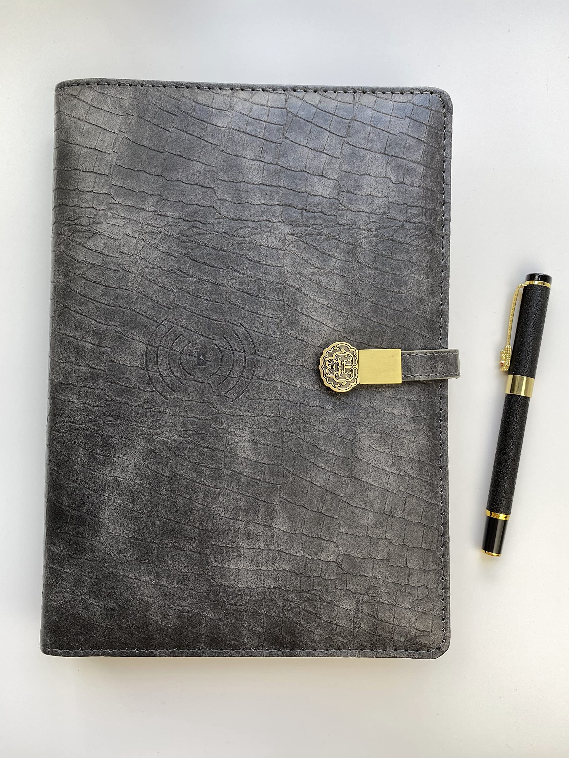 Premium Executive Smart Notebook with Qi Wireless Charger & 16GB USB Drive - Luxury Crocodile Texture Business Travel Gift for Professionals (Grey) - Perfect for Meetings, Presentations & On-the-Go Productivity