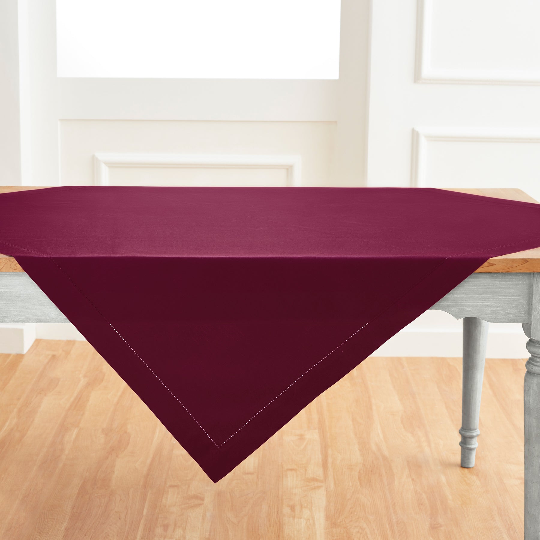 Premium Cotton Linen Hemstitch Table Throw - Elegant Decorative Table Runner for Dining Room, Wedding, Party & Home Decor