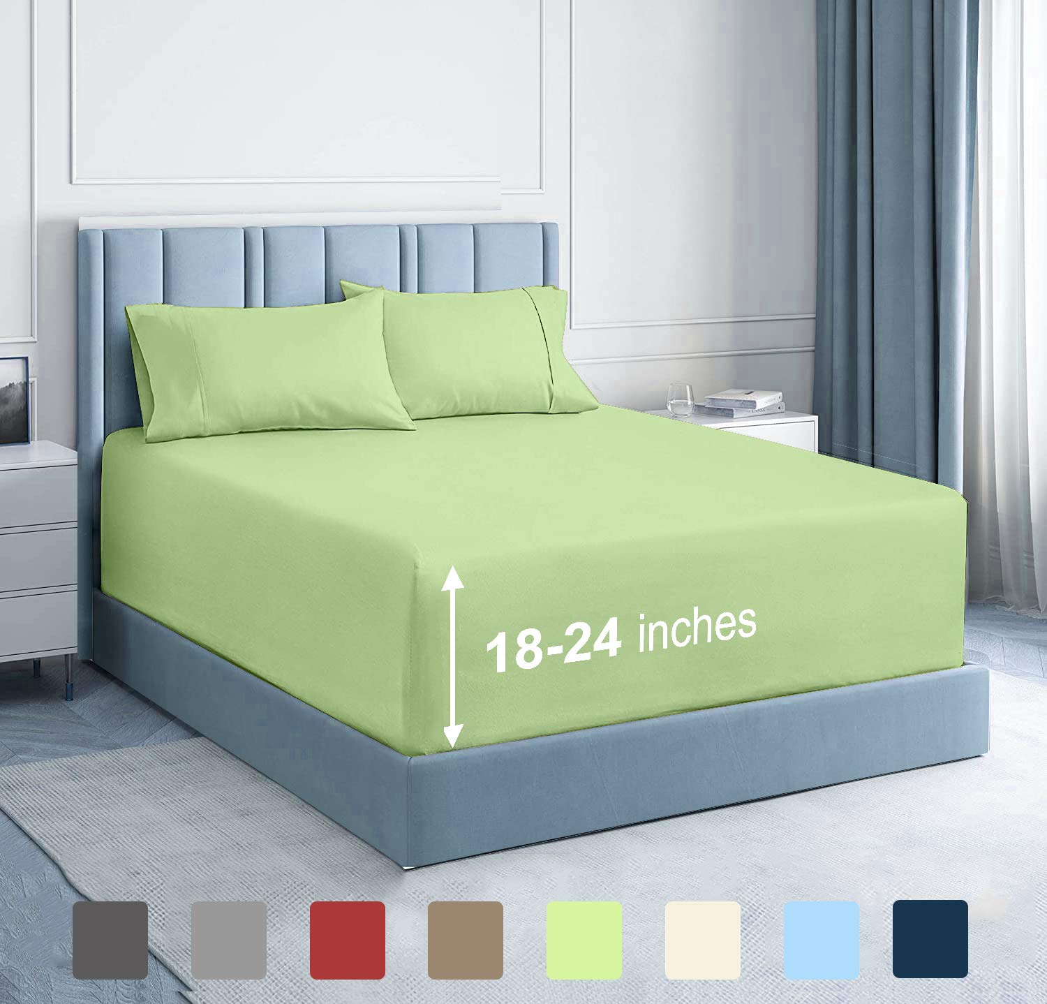 4-Piece Twin XL Extra Deep Pocket Sheet Set - 100% Egyptian Cotton 400 Thread Count - Fits 18-24 Inch Mattress - Sage Solid Color - Perfect for Dorm Rooms, Guest Beds & Deep Mattresses