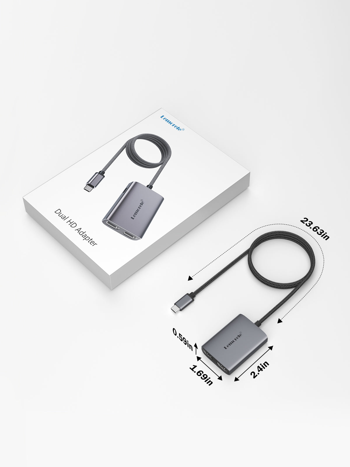 LEMORELE™ HD30 Dual HDMI Adapter - Connect 2 Monitors to Laptop for Work & Gaming | 4K Ultra HD, Plug & Play, Extended Display Mode for PC, Mac, Home Office & Entertainment Setup