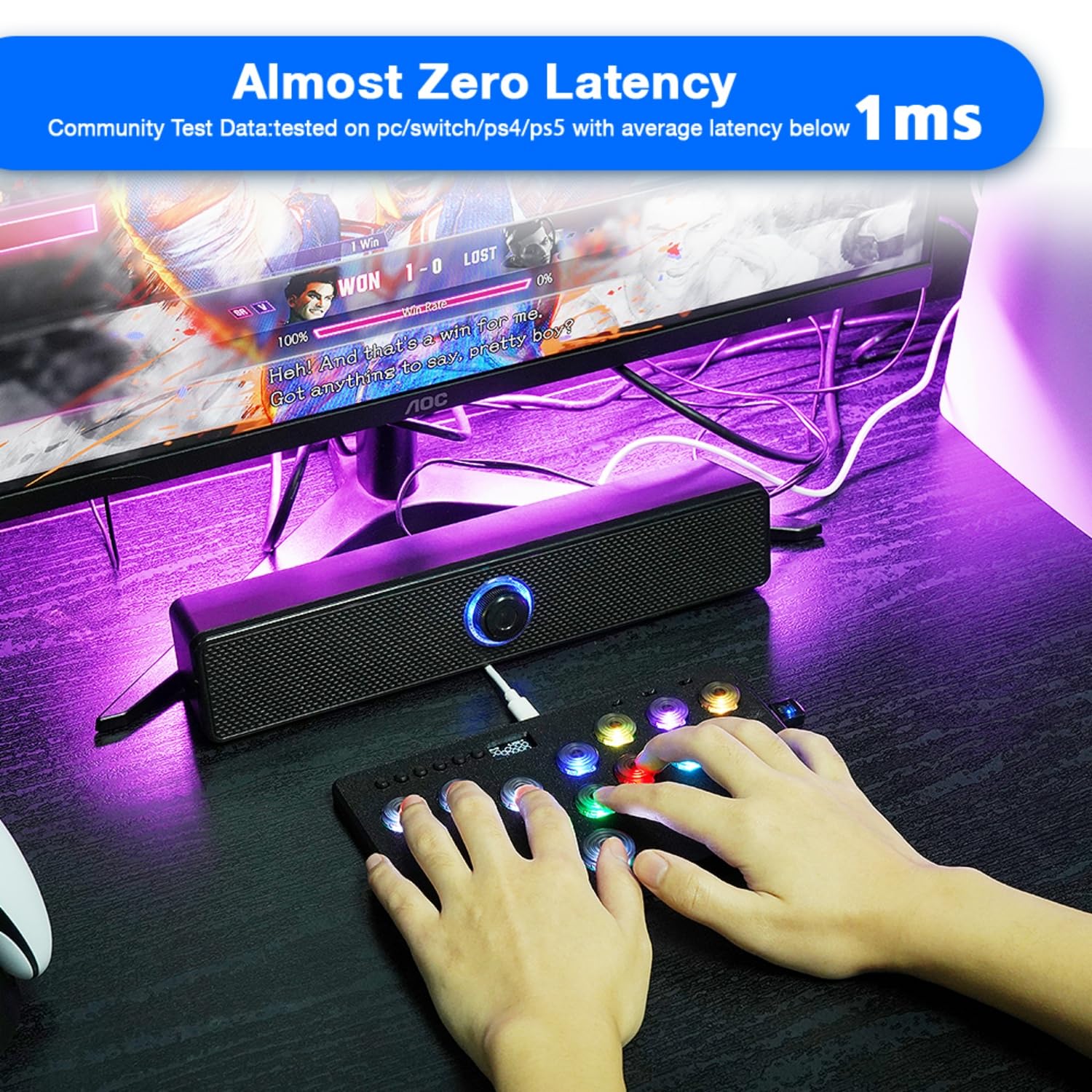 BITFUNX F12 Pro All-Button Arcade Controller - Leverless Gaming Keypad with SOCD Cleaning & Hot-Swappable Buttons | Custom RGB Lighting & Turbo Function | Compatible with PC, PS3/PS4/PS5, Switch & Steam | Perfect for Street Fighter, Fighting Games & Esports Tournaments