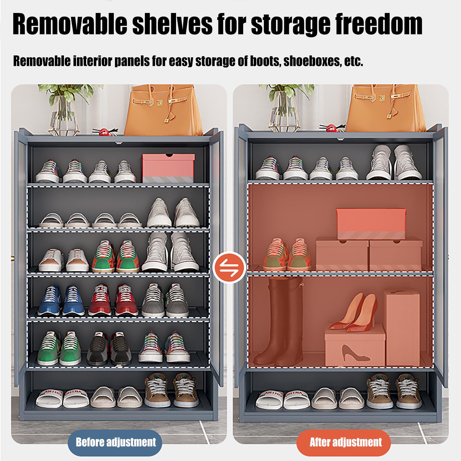 8-Tier Shoe Storage Cabinet with 3 Doors - Freestanding Shoe Rack Organizer for Entryway, Hallway, Closet & Bedroom - Multifunctional Haze Blue Shoe Shelf (35.8