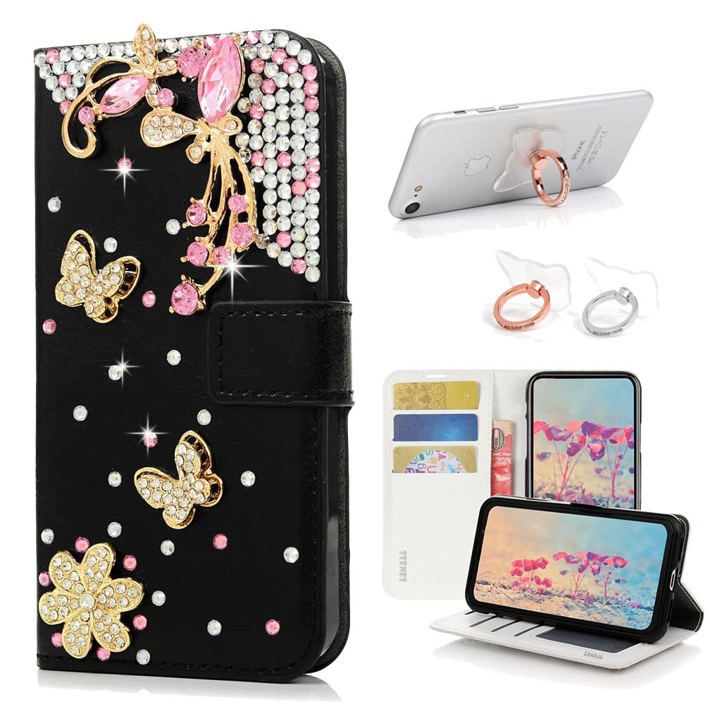STENES Bling Wallet Case for Samsung Galaxy A02s - 3D Butterfly Leather Cover with Stand [2 Pack] - Perfect for Daily Use & Travel