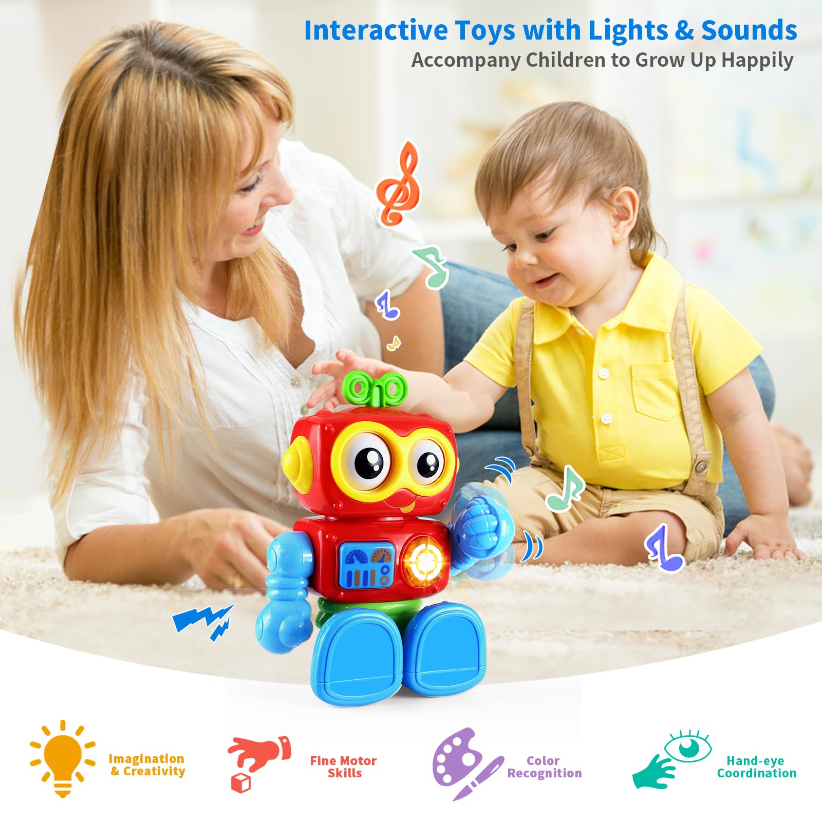 Yerloa Interactive Learning Robot Toy for Toddlers 1-2 Years Old - Light Up, Music & Travel Friendly Baby Boy Gift for Christmas Stocking Stuffers & Birthday - Perfect for 12-18 Month Olds' Early Education & Playtime