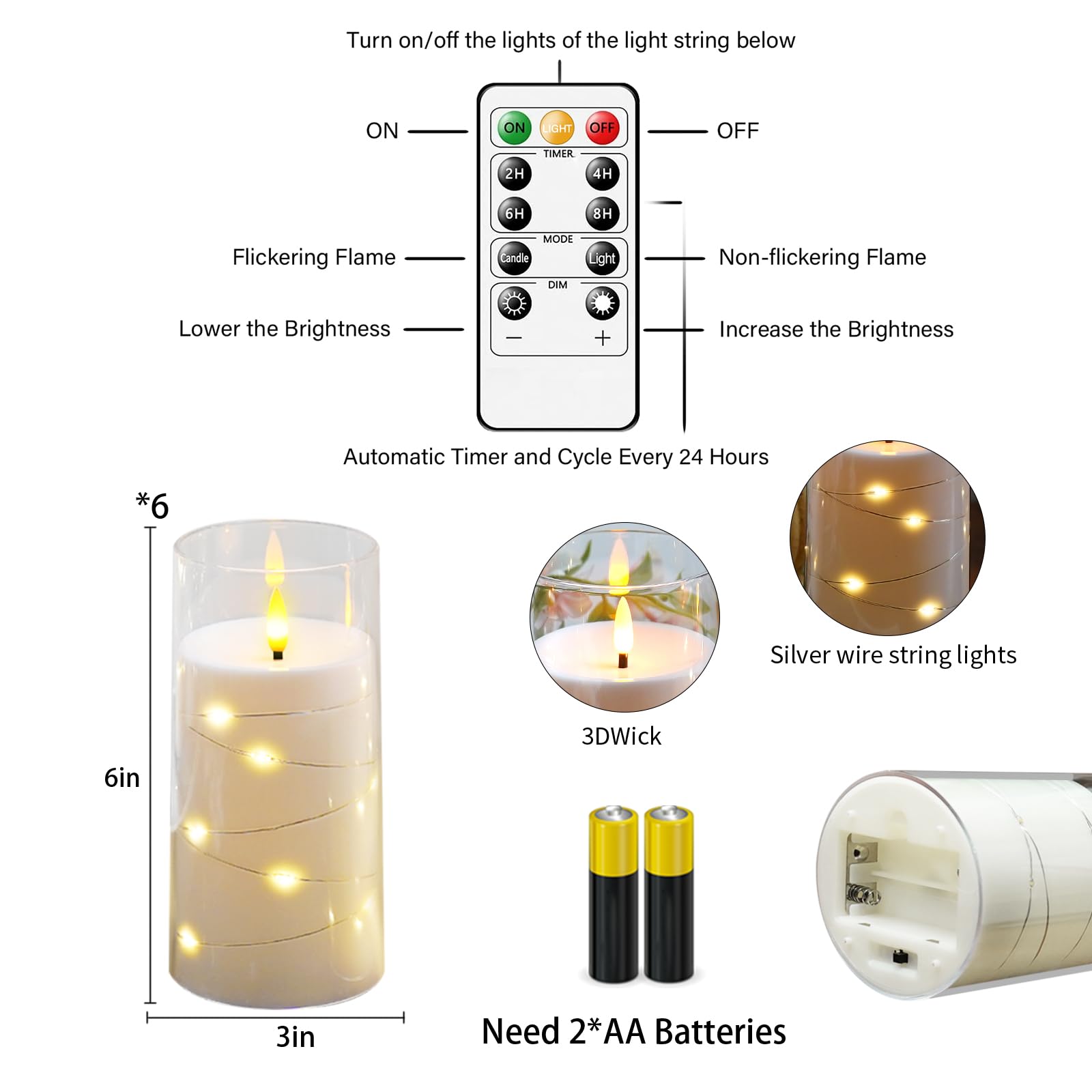 Flameless LED Candles with Remote Timer - 6pcs Battery Operated for Home Decor