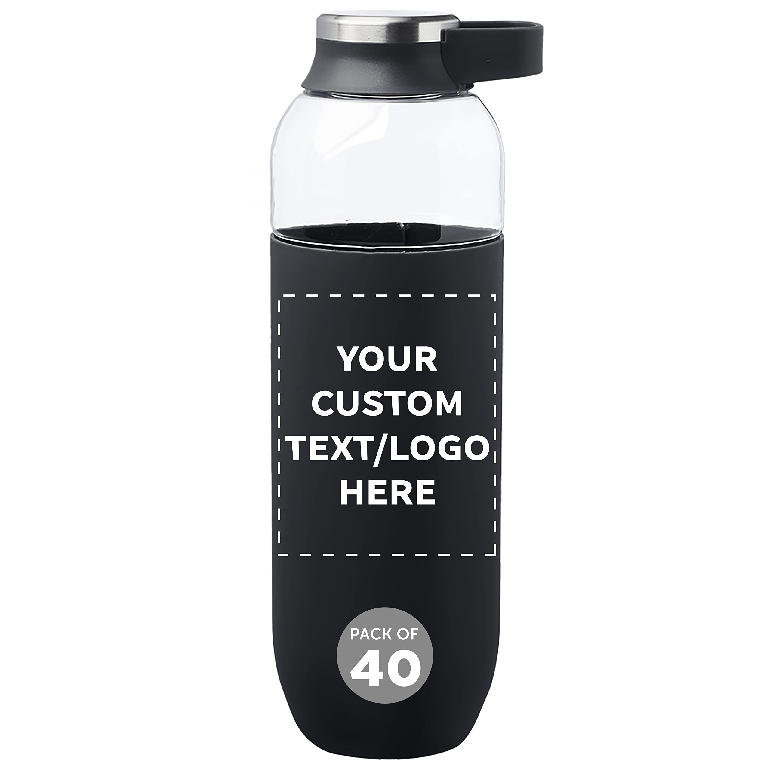 Custom 27oz Plastic Water Bottles with Handle - Bulk Pack of 40 Reusable Sports Bottles - Personalized Gym, Hiking & Cycling Water Bottles - Great for Schools, Events & Team Promotions - Black
